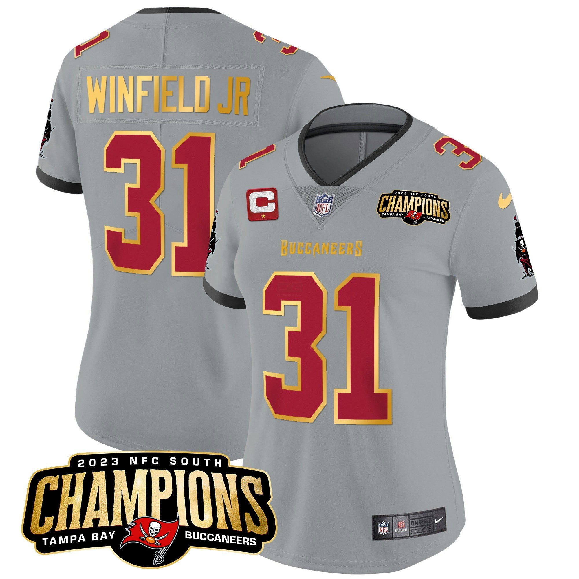 Camisa NFL Women’s 2023 NFC South Champions Patch Dourada Trim Vapor Jersey