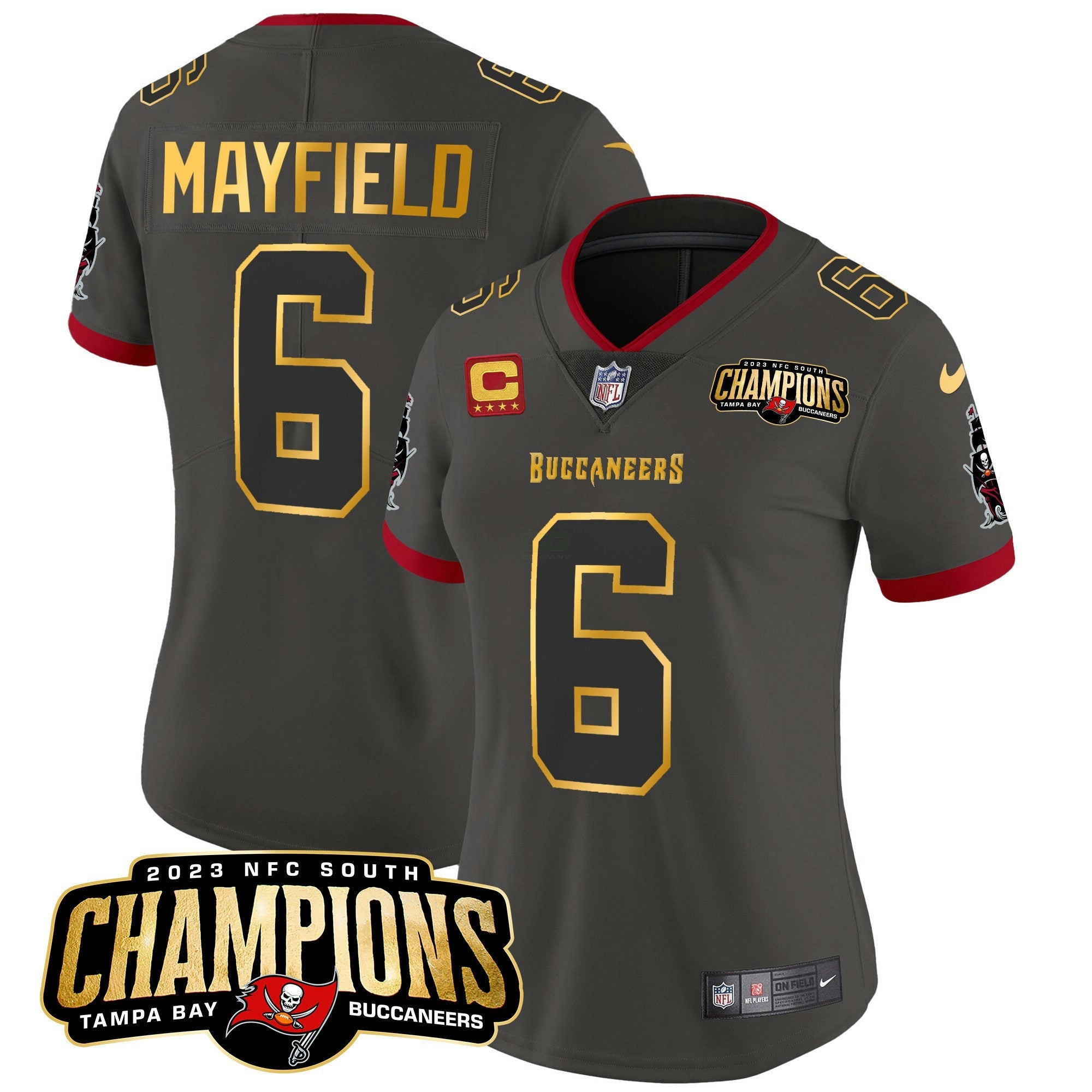 Camisa NFL Women’s 2023 NFC South Champions Patch Dourada Trim Vapor Jersey