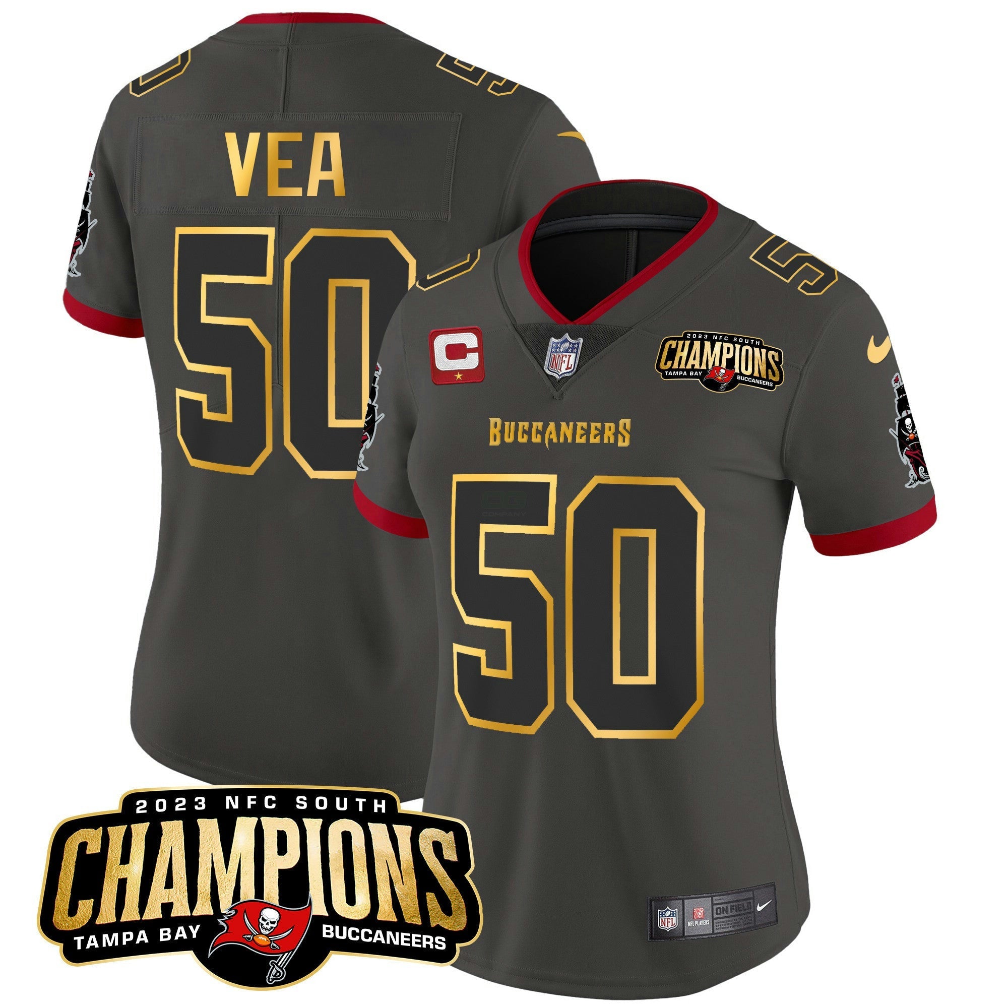 Camisa NFL Women’s 2023 NFC South Champions Patch Dourada Trim Vapor Jersey