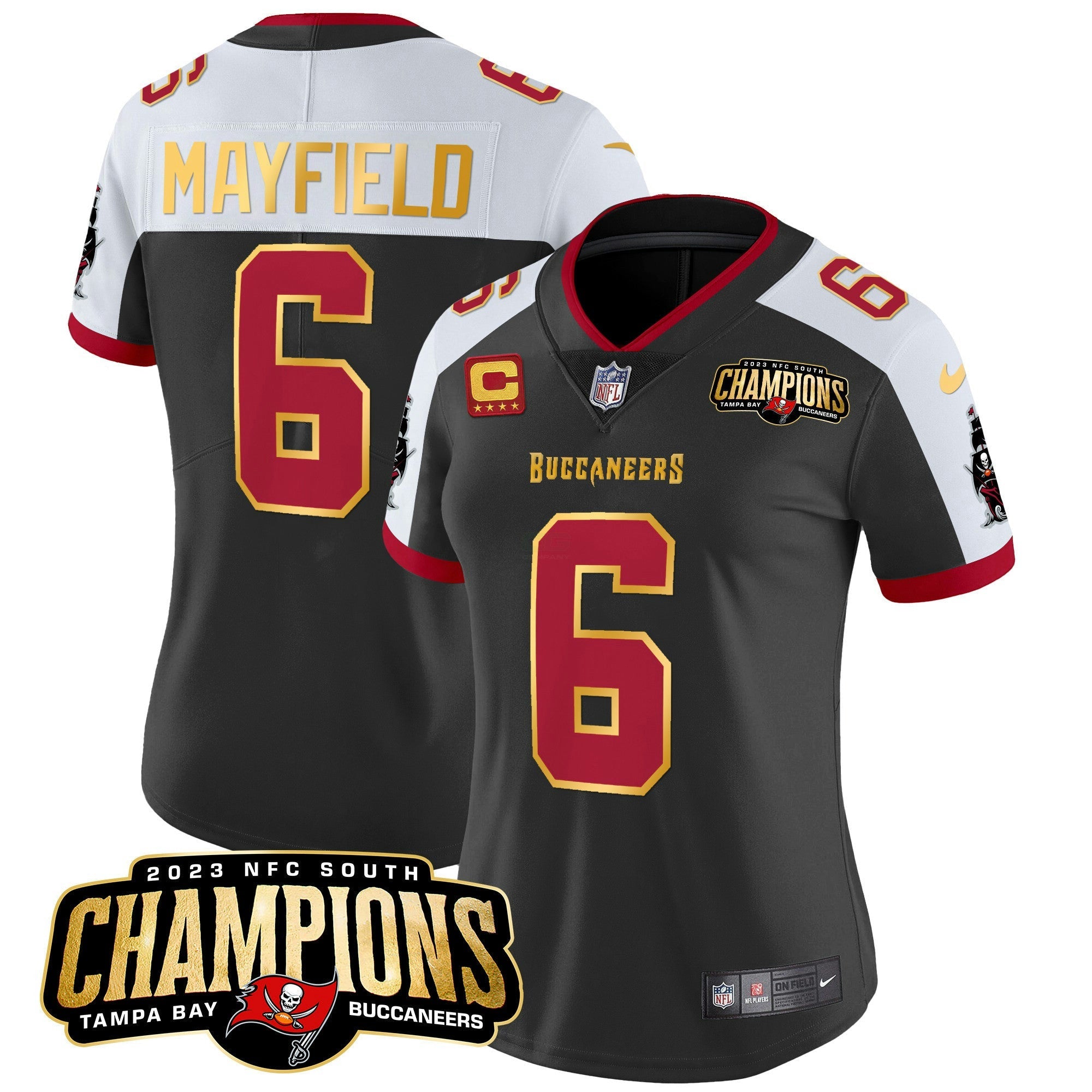 Camisa NFL Women’s 2023 NFC South Champions Patch Dourada Trim Vapor Jersey