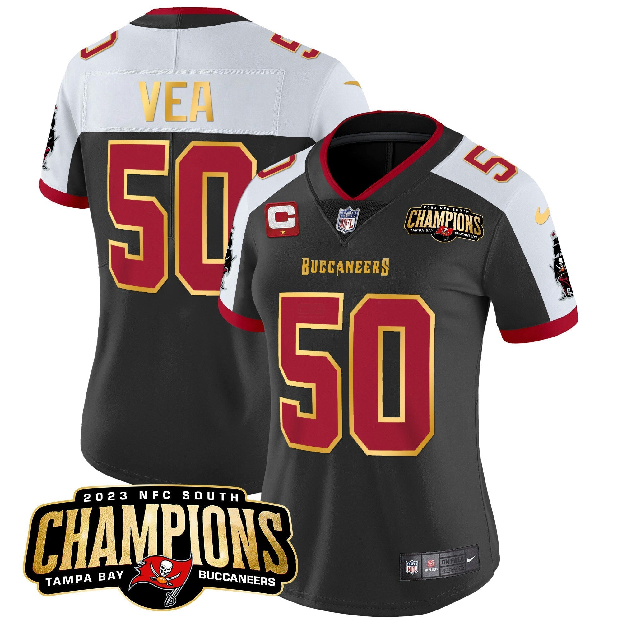 Camisa NFL Women’s 2023 NFC South Champions Patch Dourada Trim Vapor Jersey