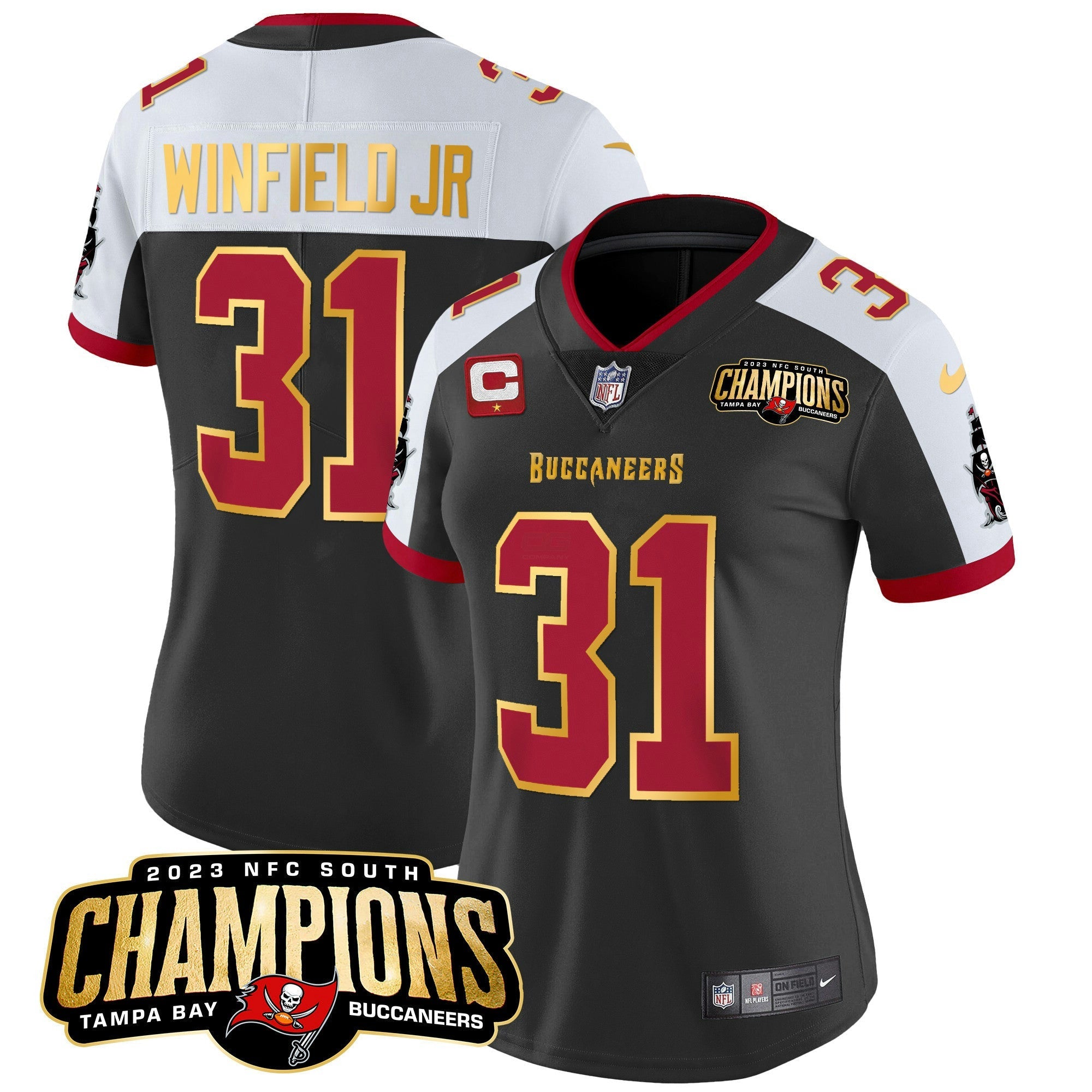 Camisa NFL Women’s 2023 NFC South Champions Patch Dourada Trim Vapor Jersey