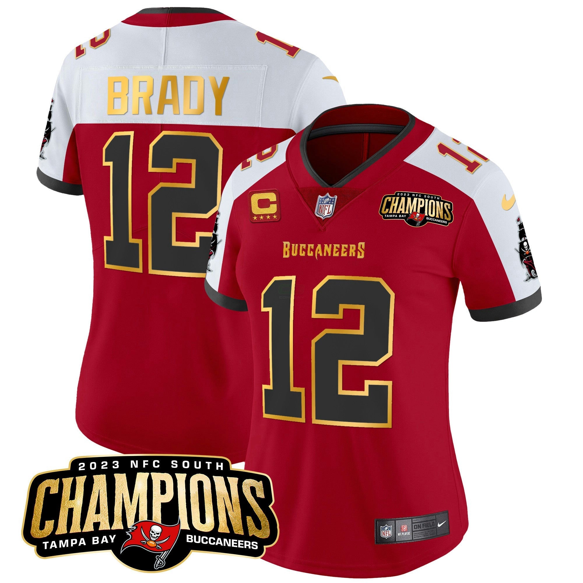 Camisa NFL Women’s 2023 NFC South Champions Patch Dourada Trim Vapor Jersey