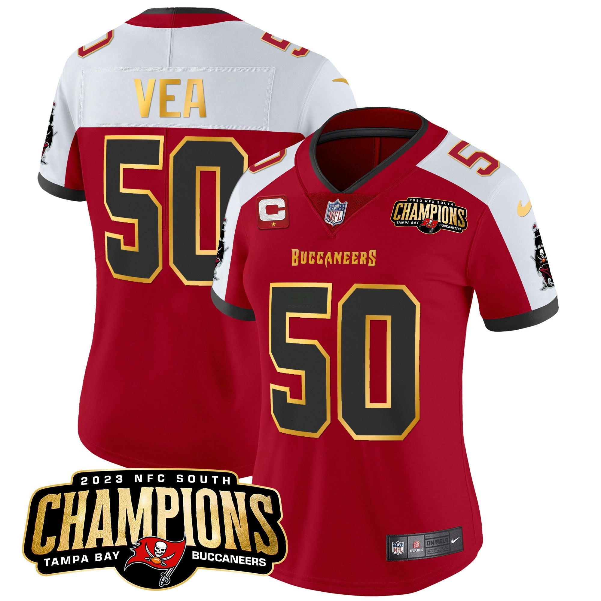 Camisa NFL Women’s 2023 NFC South Champions Patch Dourada Trim Vapor Jersey