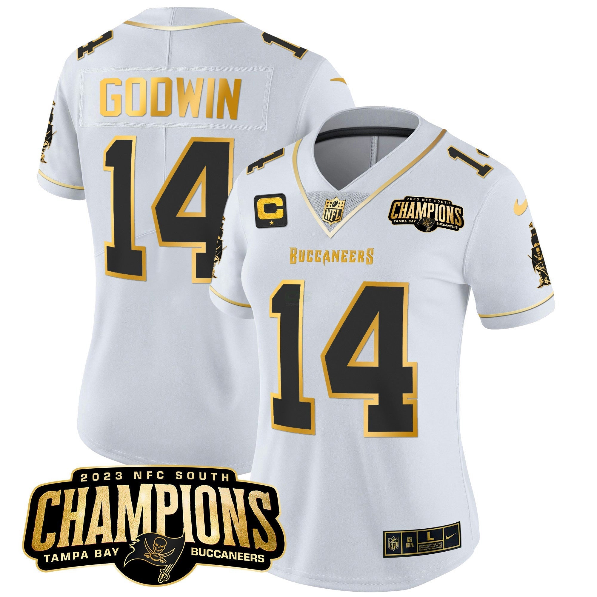 Camisa NFL Women’s 2023 NFC South Champions Patch Dourada Vapor Jersey
