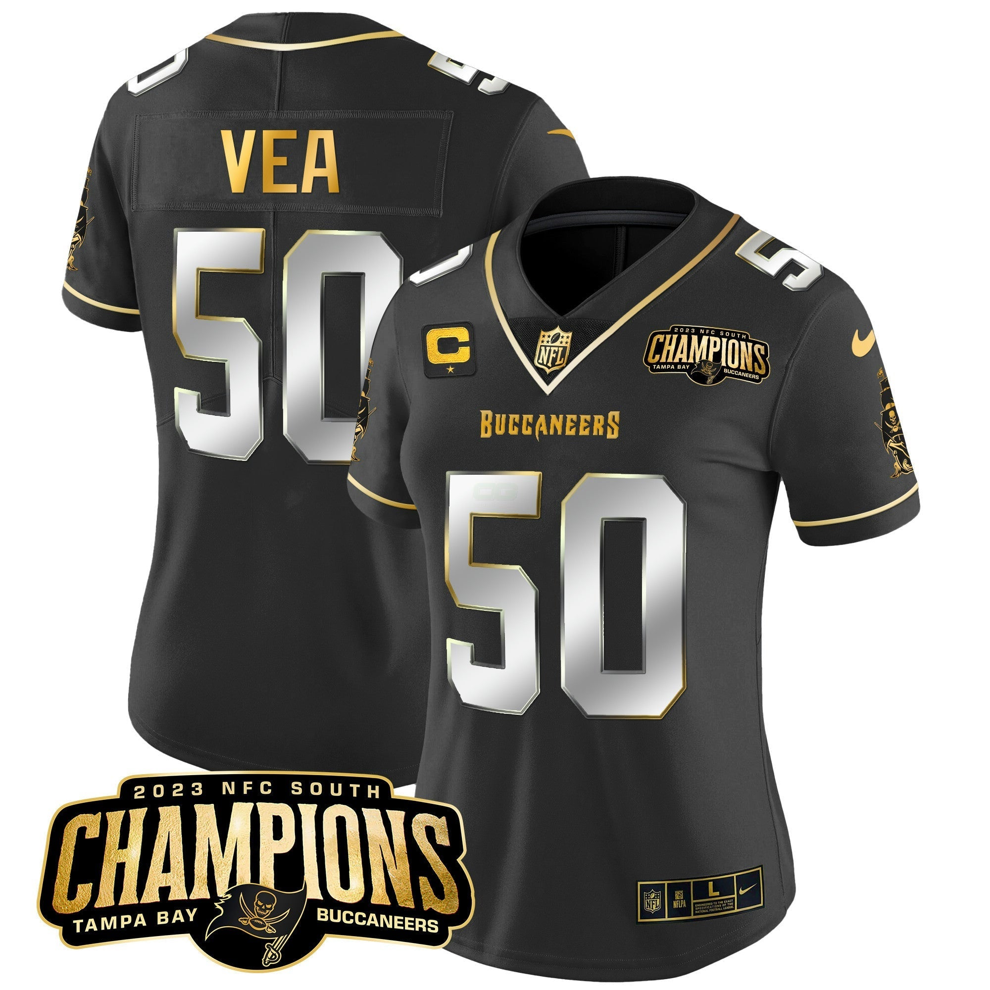 Camisa NFL Women’s 2023 NFC South Champions Patch Dourada Vapor Jersey