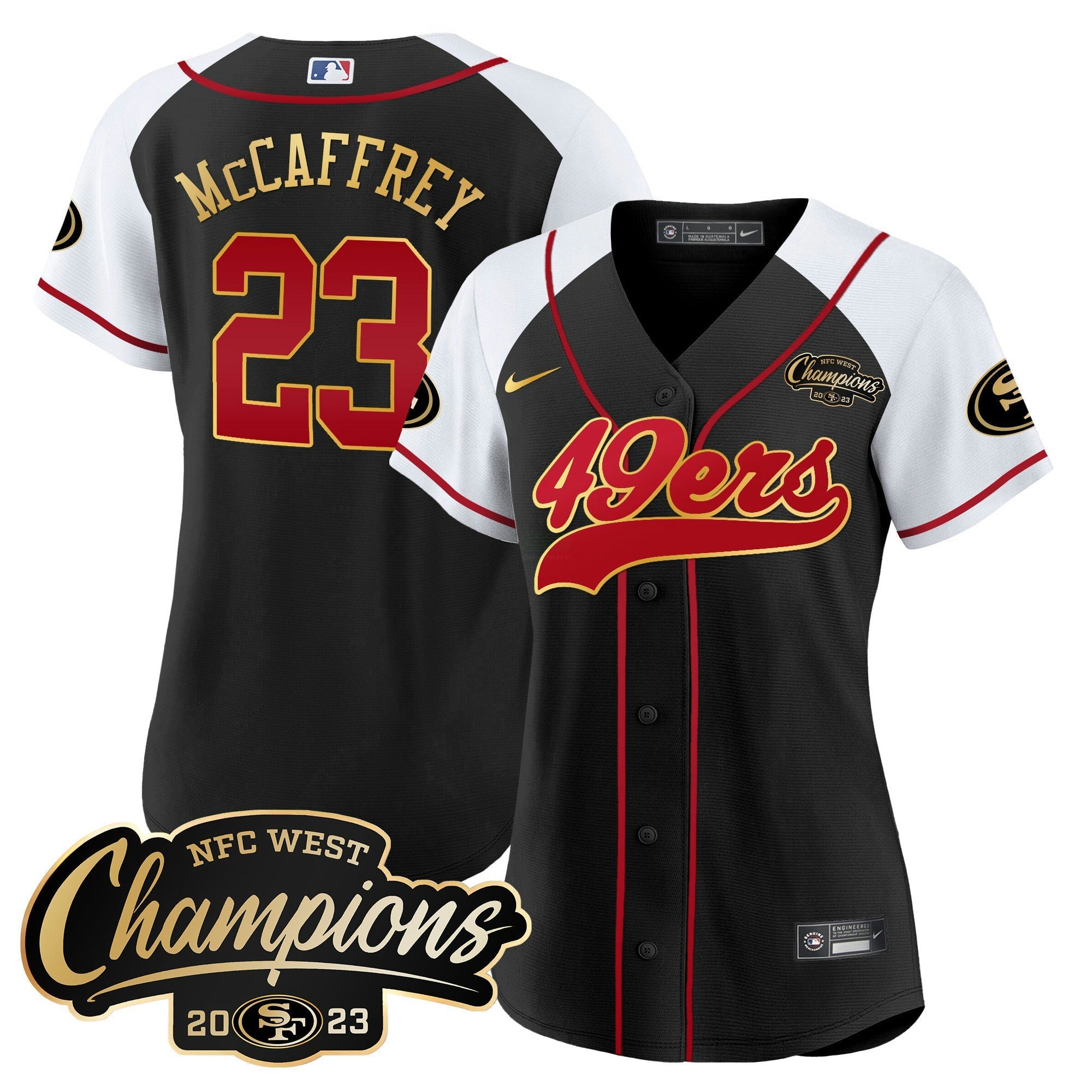 Camisa NFL Women’s 2023 NFC West Champions Baseball Gold Trim Jersey