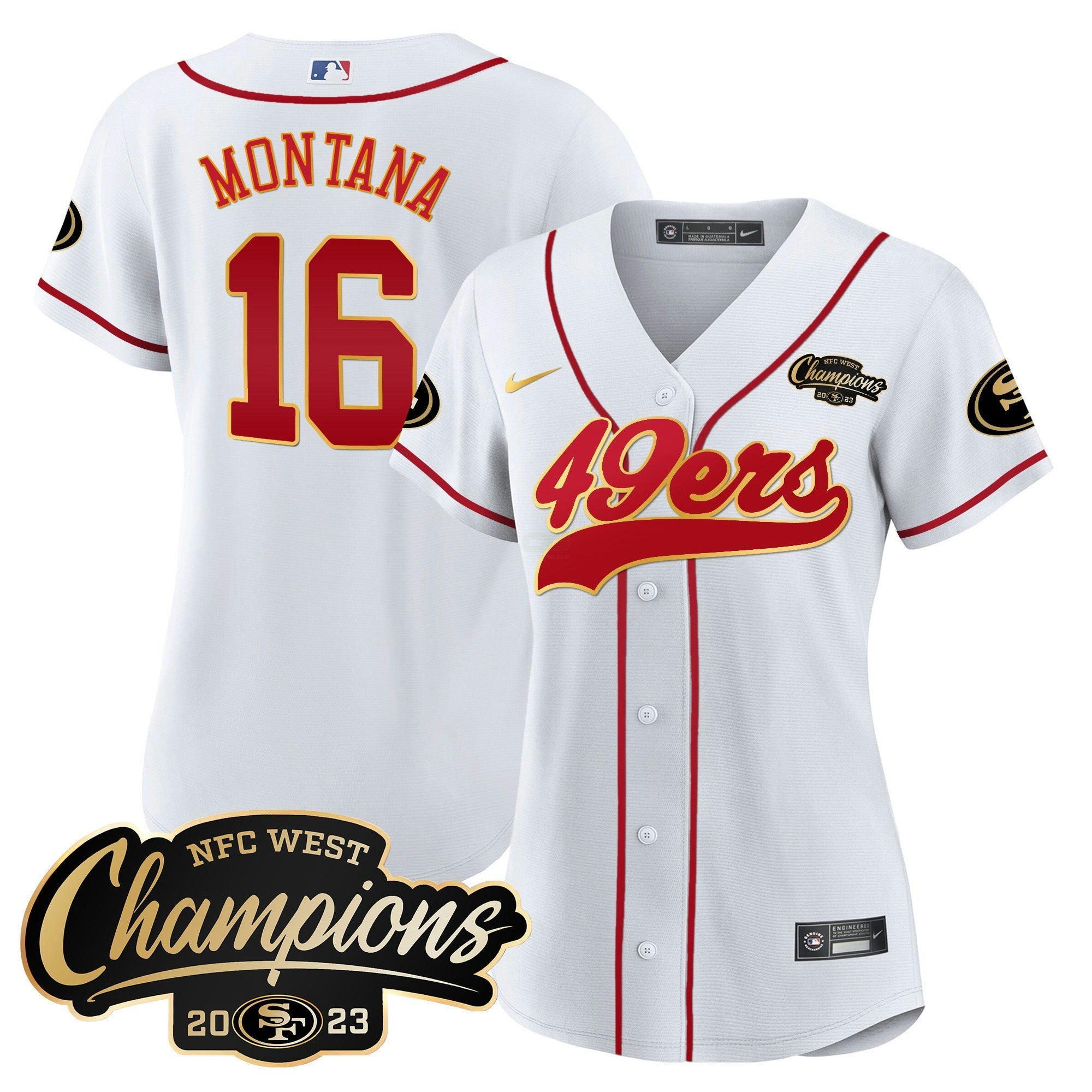 Camisa NFL Women’s 2023 NFC West Champions Baseball Gold Trim Jersey