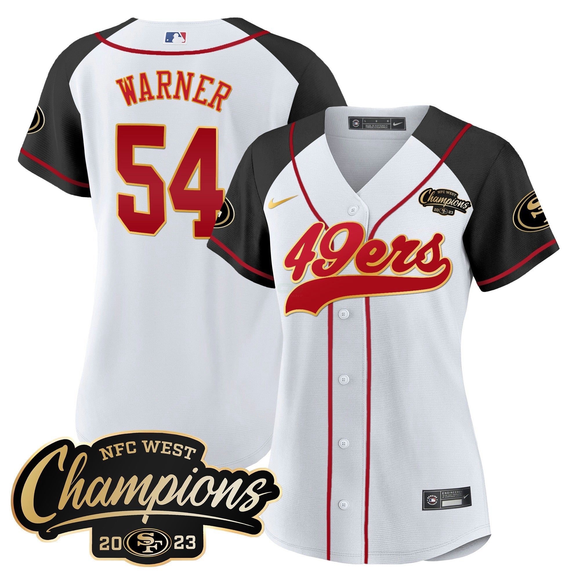 Camisa NFL Women’s 2023 NFC West Champions Baseball Gold Trim Jersey
