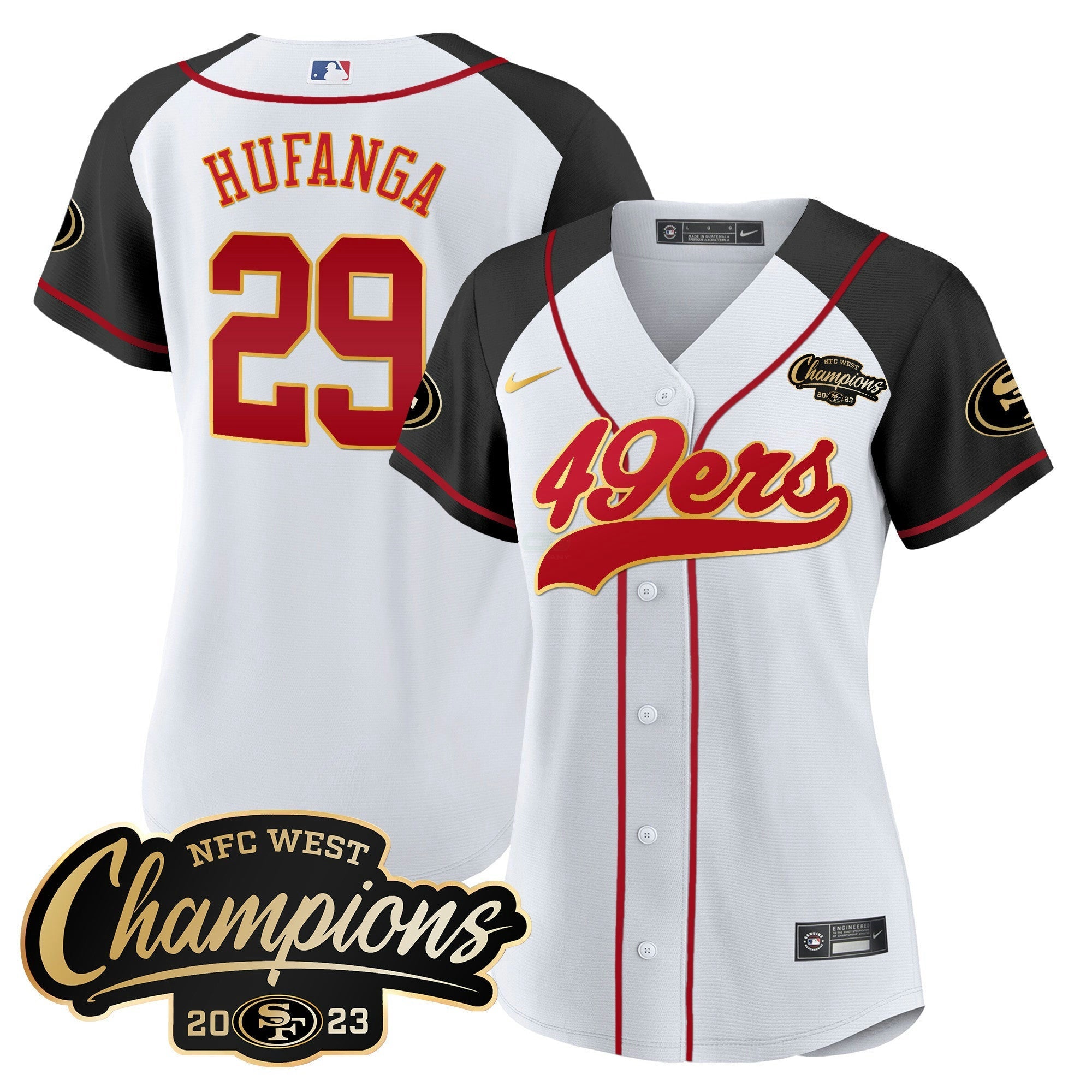 Camisa NFL Women’s 2023 NFC West Champions Baseball Gold Trim Jersey