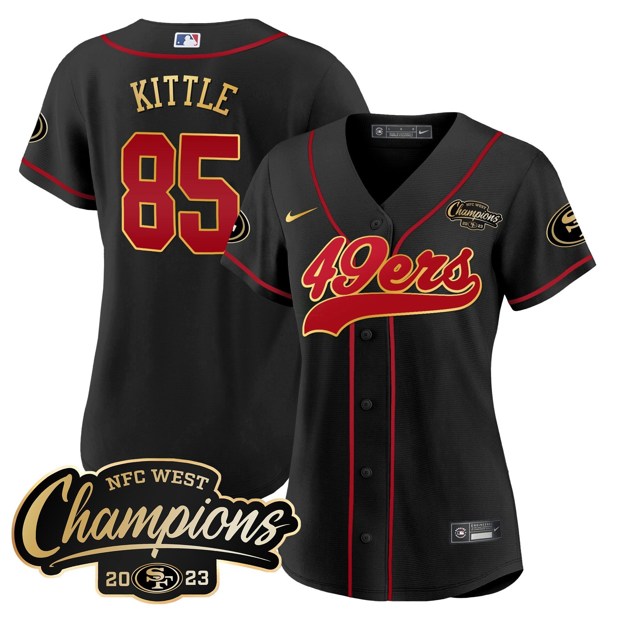 Camisa NFL Women’s 2023 NFC West Champions Baseball Gold Trim Jersey