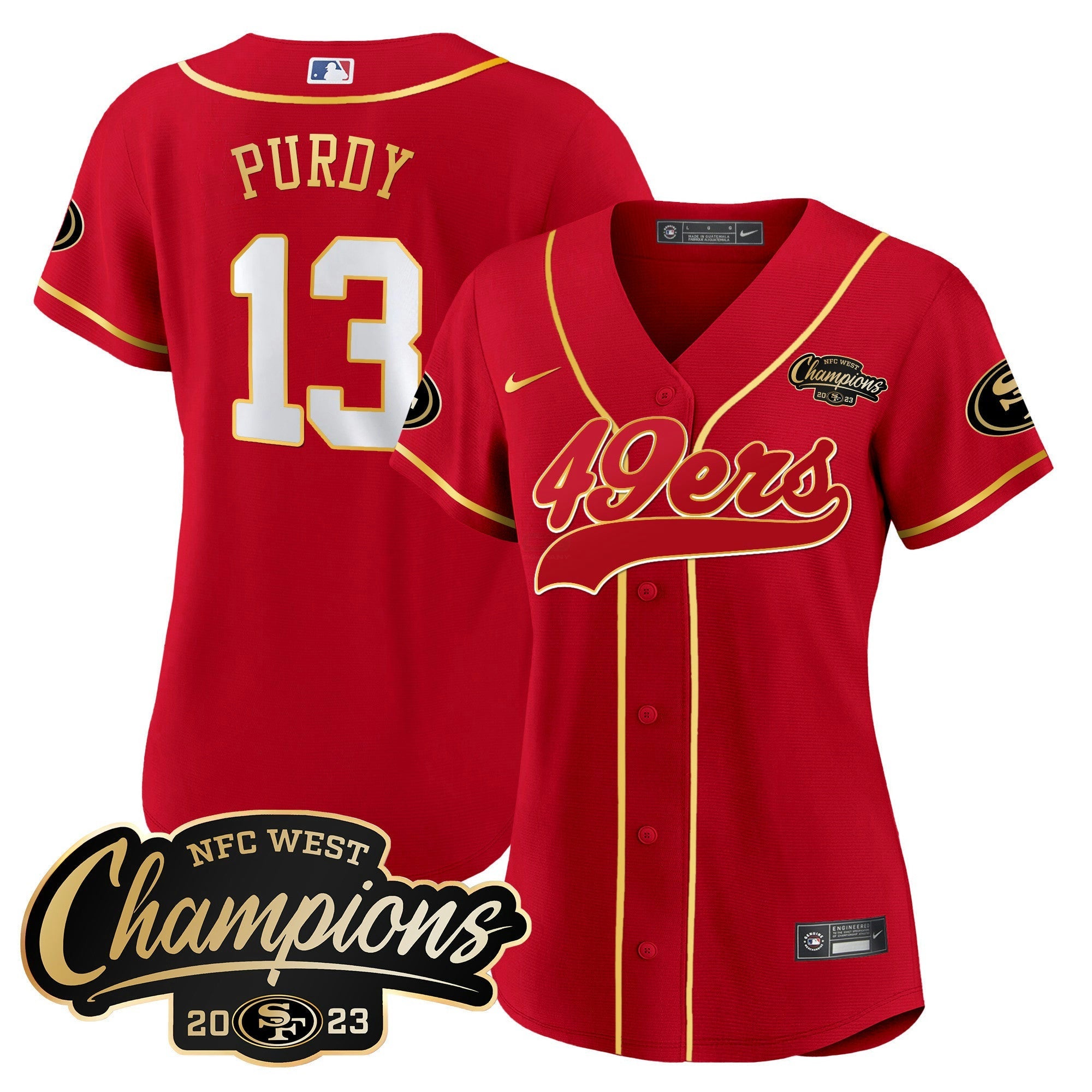 Camisa NFL Women’s 2023 NFC West Champions Baseball Gold Trim Jersey