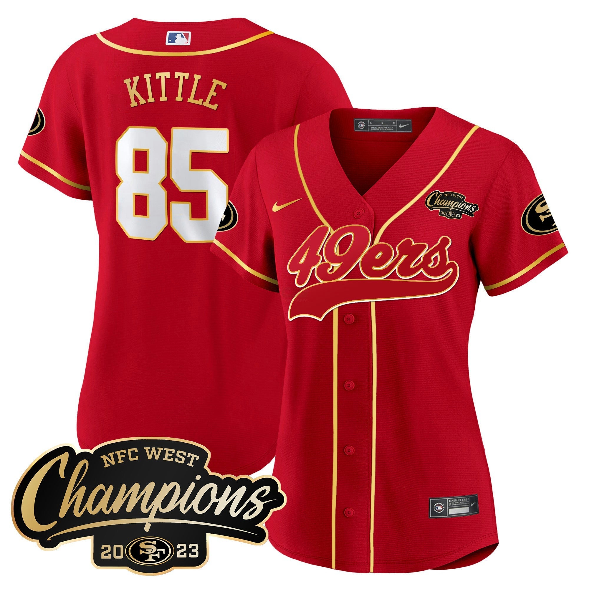 Camisa NFL Women’s 2023 NFC West Champions Baseball Gold Trim Jersey