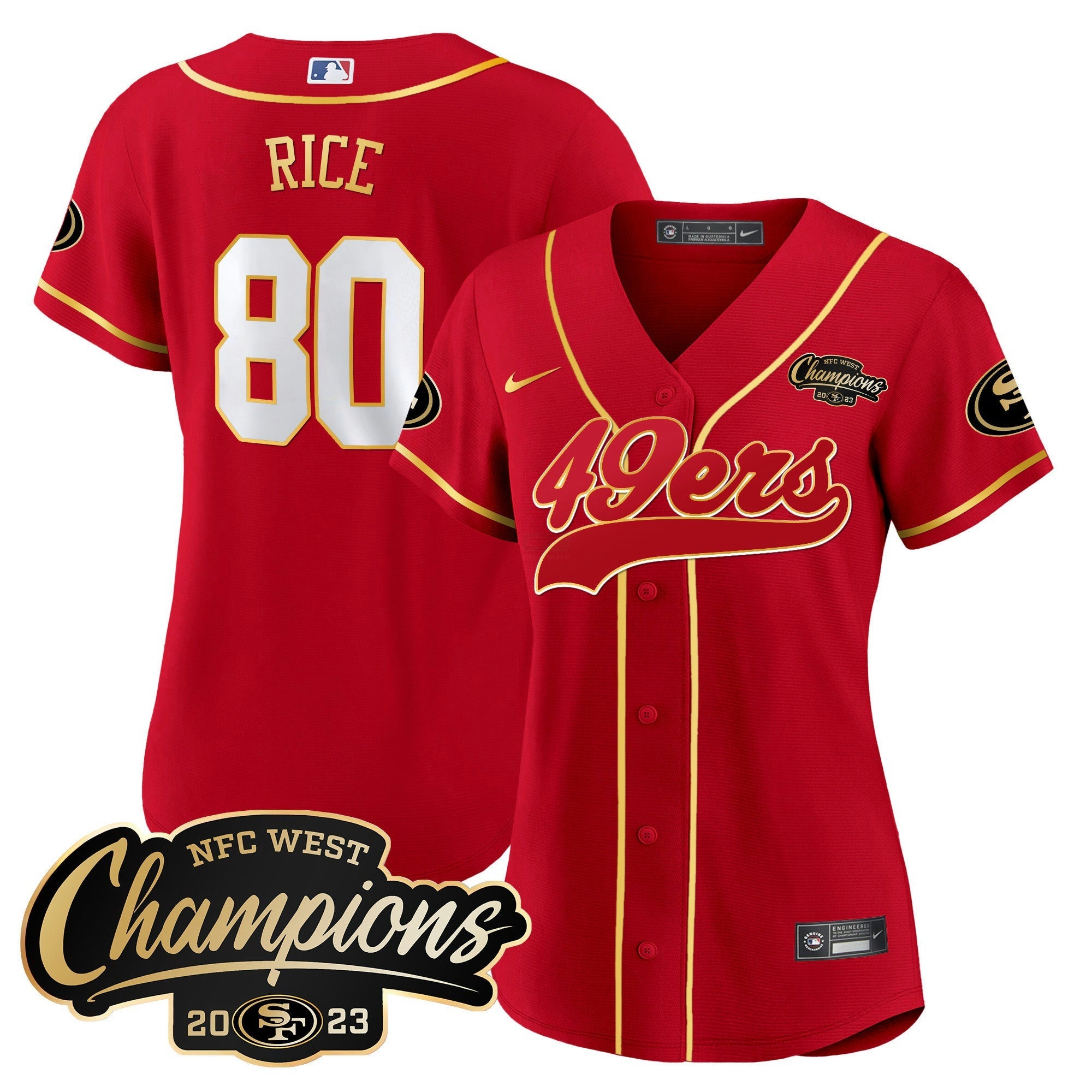 Camisa NFL Women’s 2023 NFC West Champions Baseball Gold Trim Jersey