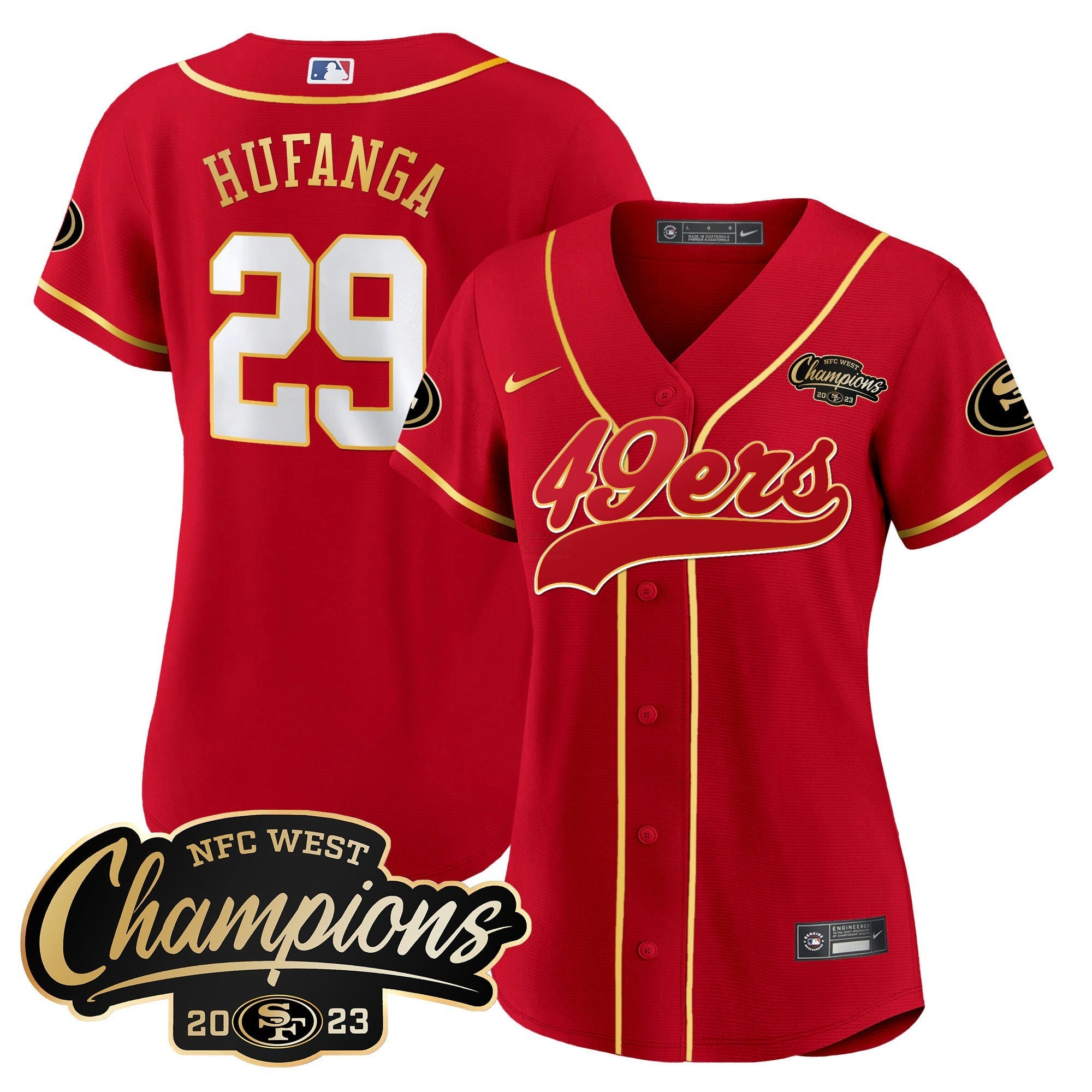 Camisa NFL Women’s 2023 NFC West Champions Baseball Gold Trim Jersey