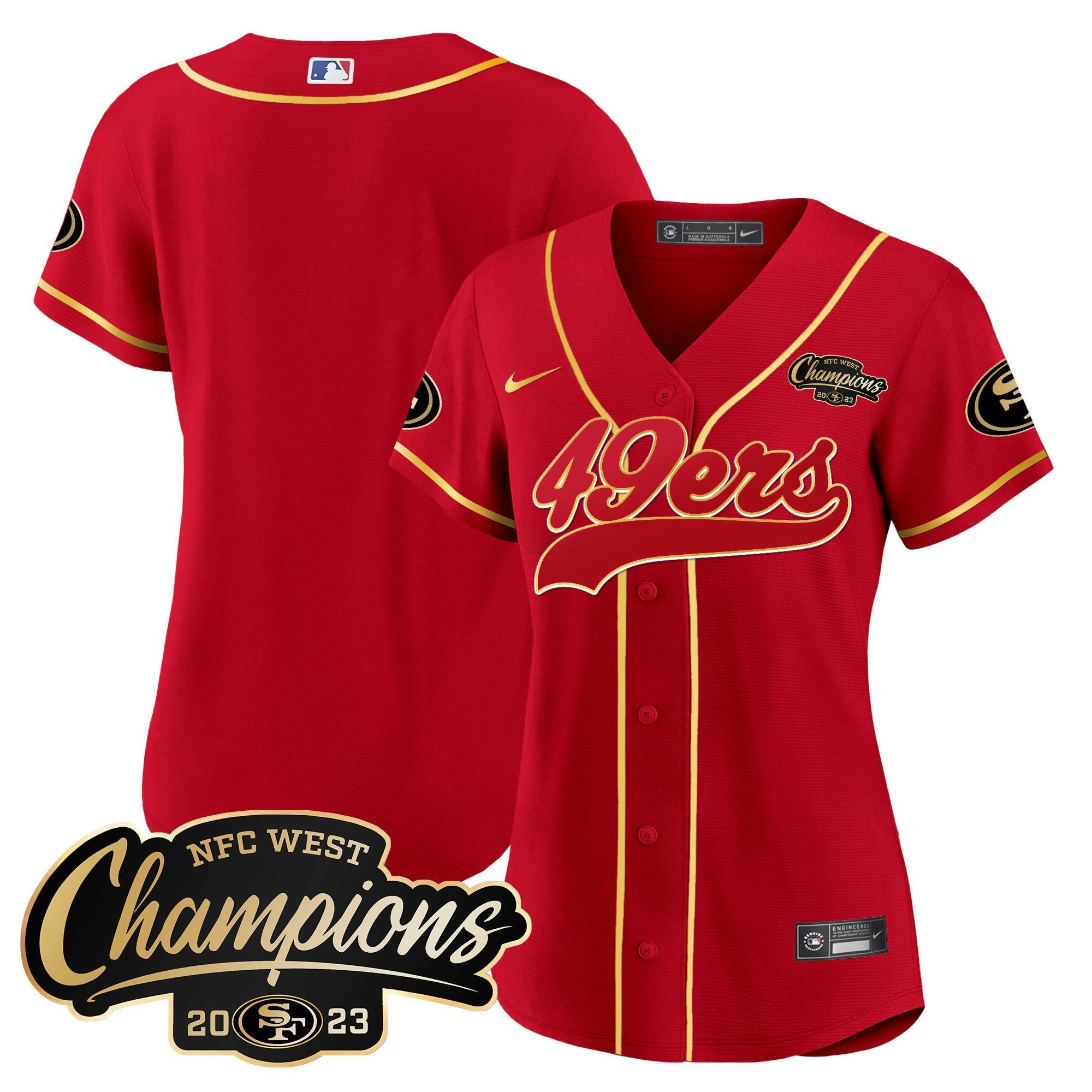 Camisa NFL Women’s 2023 NFC West Champions Baseball Gold Trim Jersey