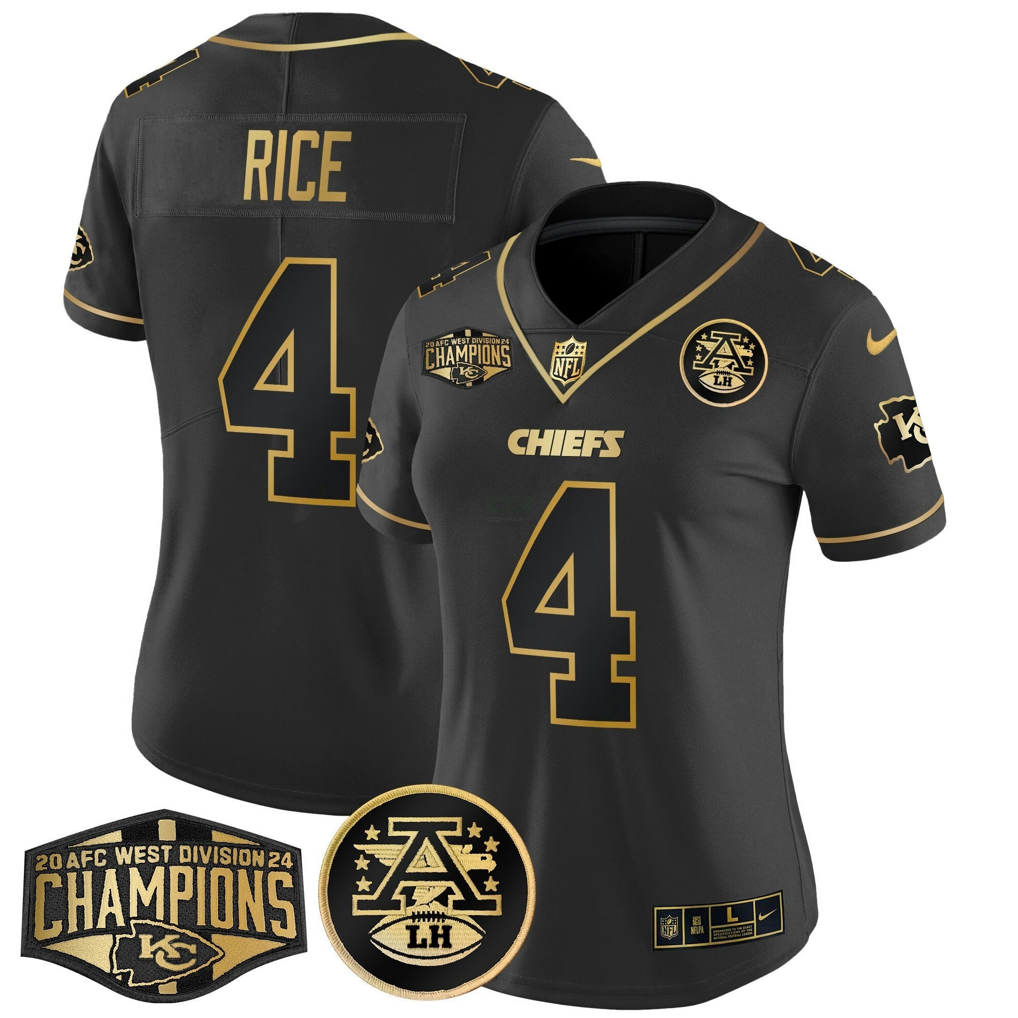 Camisa NFL Women’s 2024 AFC West Division Champions Patch Dourada Vapor Limited Jersey