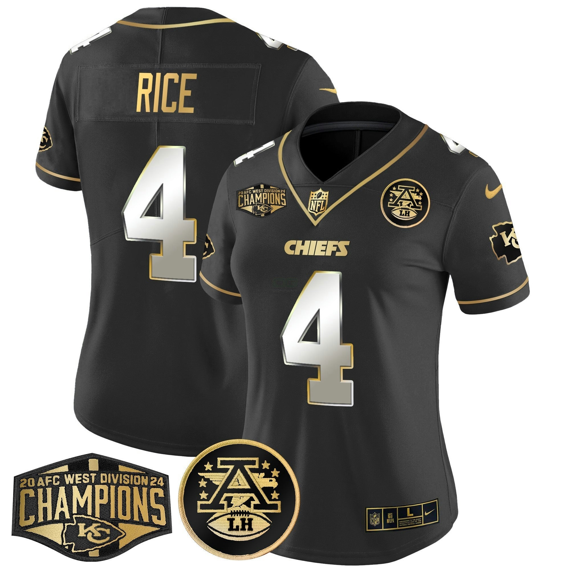 Camisa NFL Women’s 2024 AFC West Division Champions Patch Dourada Vapor Limited Jersey