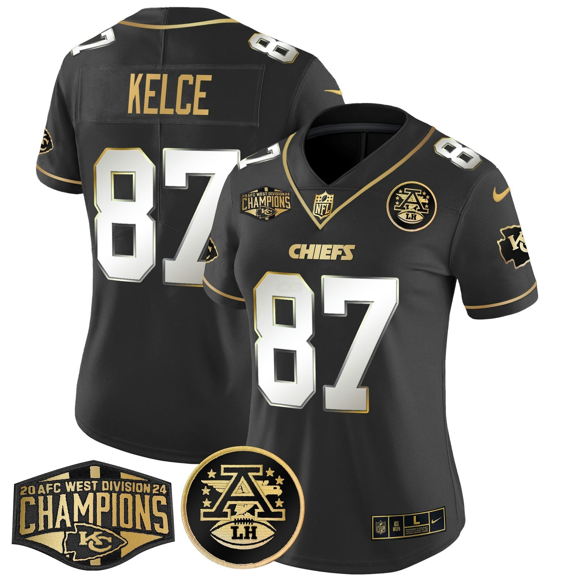 Camisa NFL Women’s 2024 AFC West Division Champions Patch Dourada Vapor Limited Jersey