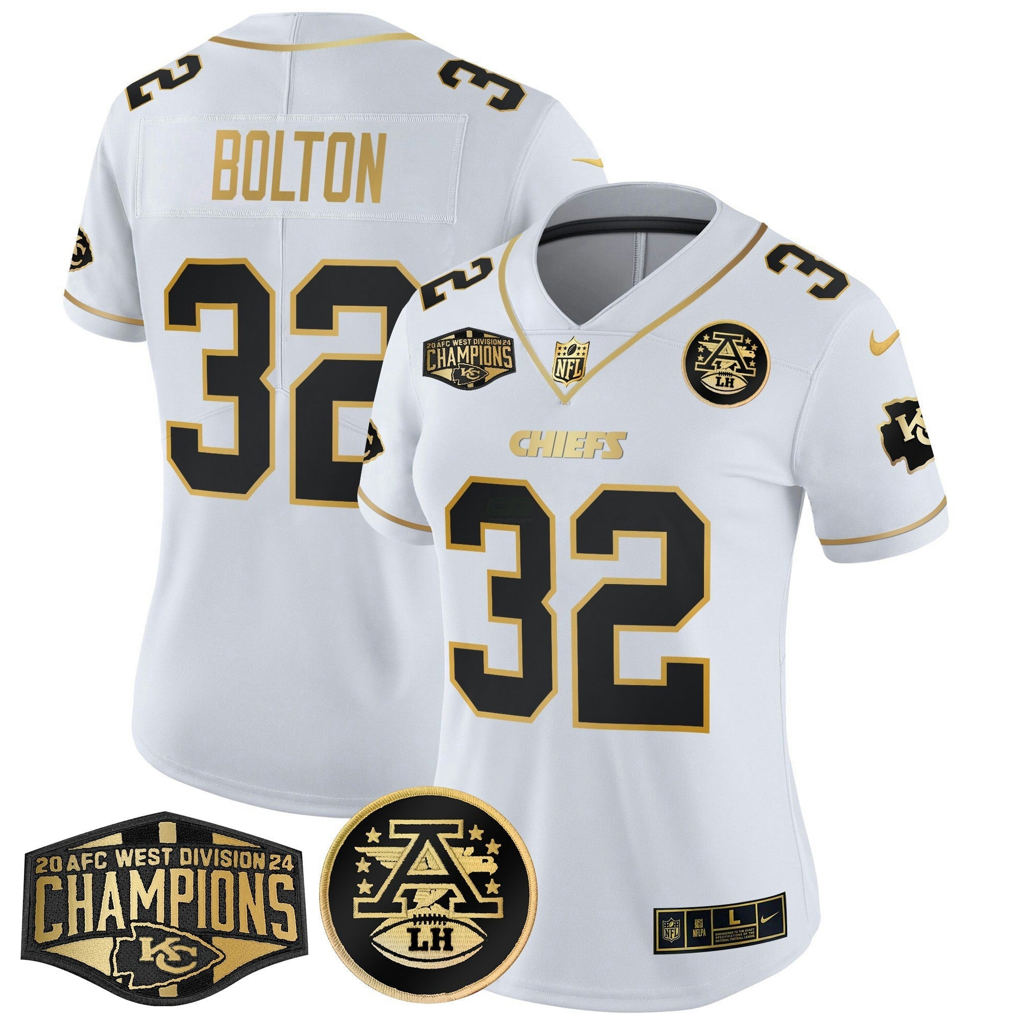 Camisa NFL Women’s 2024 AFC West Division Champions Patch Dourada Vapor Limited Jersey
