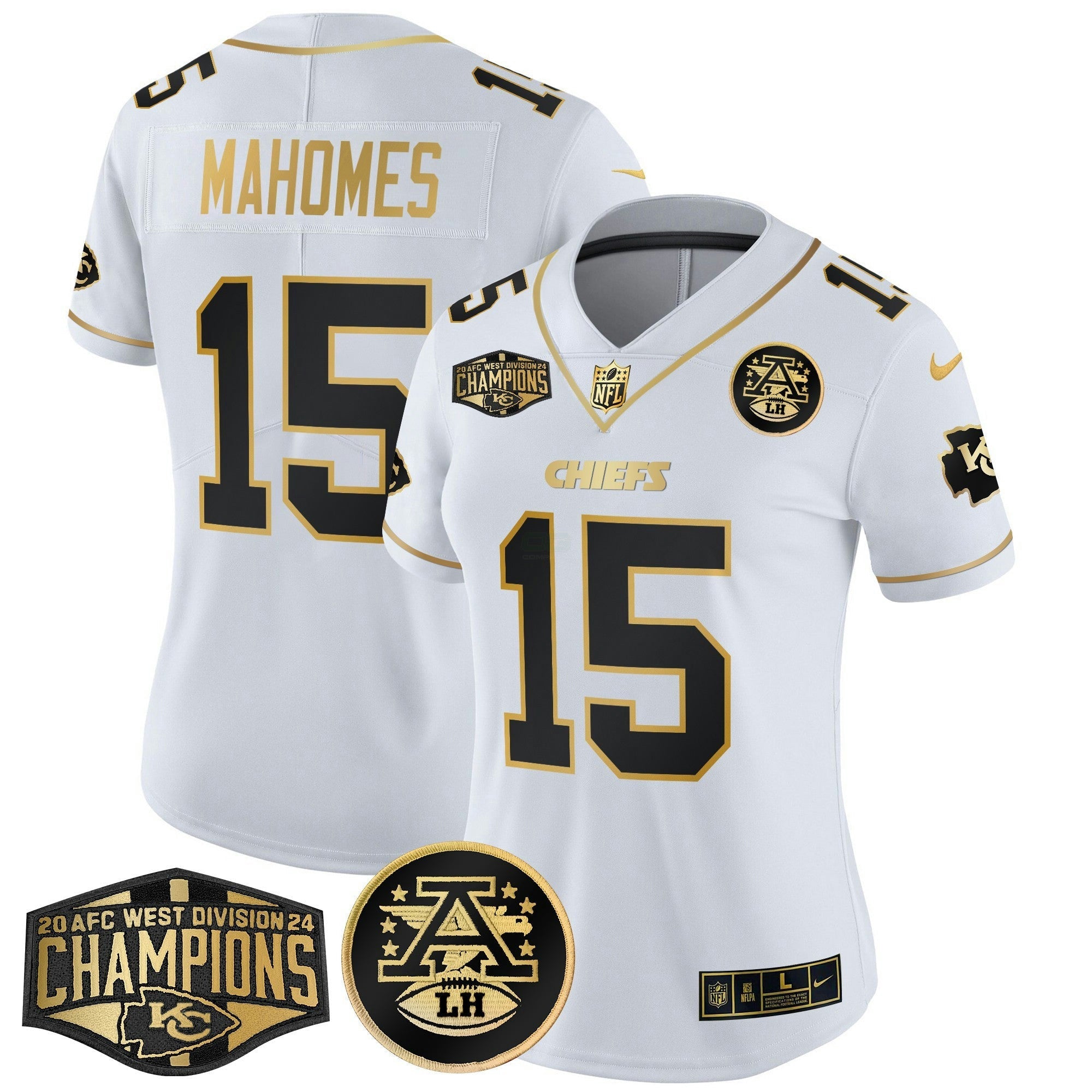 Camisa NFL Women’s 2024 AFC West Division Champions Patch Dourada Vapor Limited Jersey