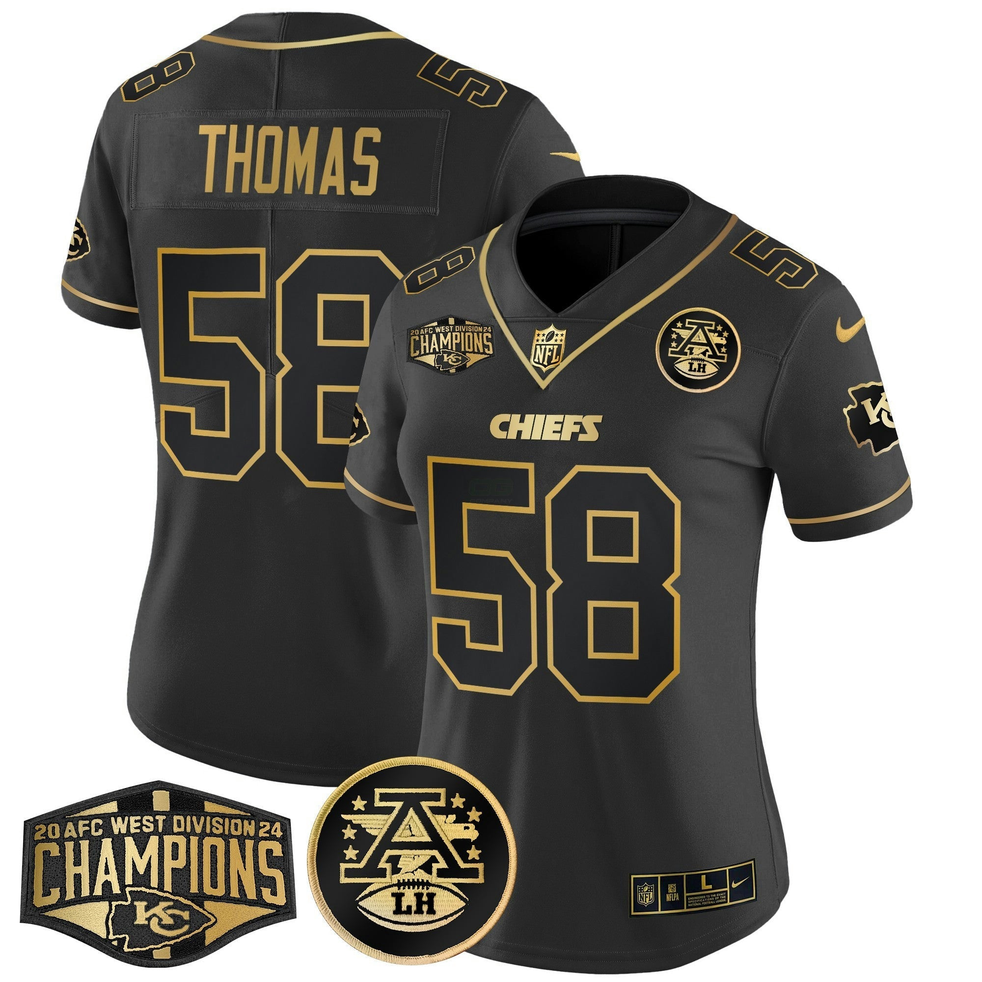 Camisa NFL Women’s 2024 AFC West Division Champions Patch Dourada Vapor Limited Jersey
