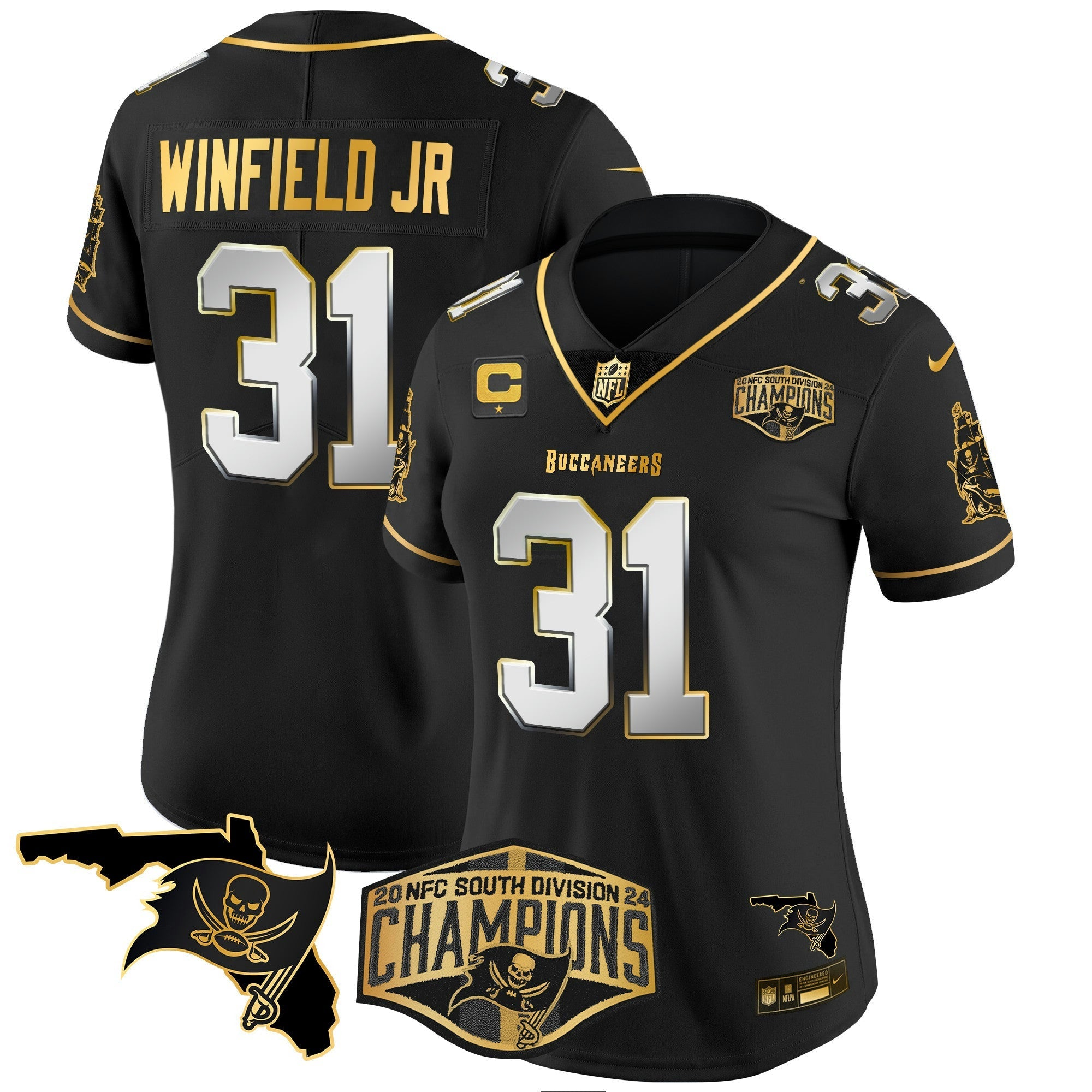 Camisa NFL Women’s 2024 NFC South Division Champions Patch Dourada Vapor Limited Jersey