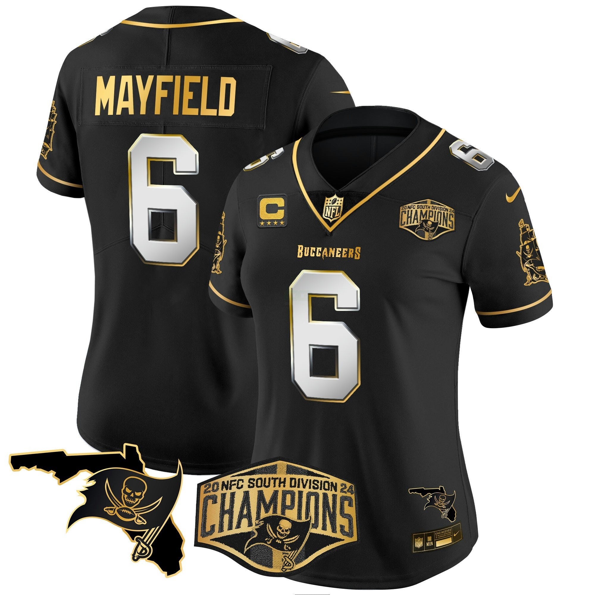 Camisa NFL Women’s 2024 NFC South Division Champions Patch Dourada Vapor Limited Jersey