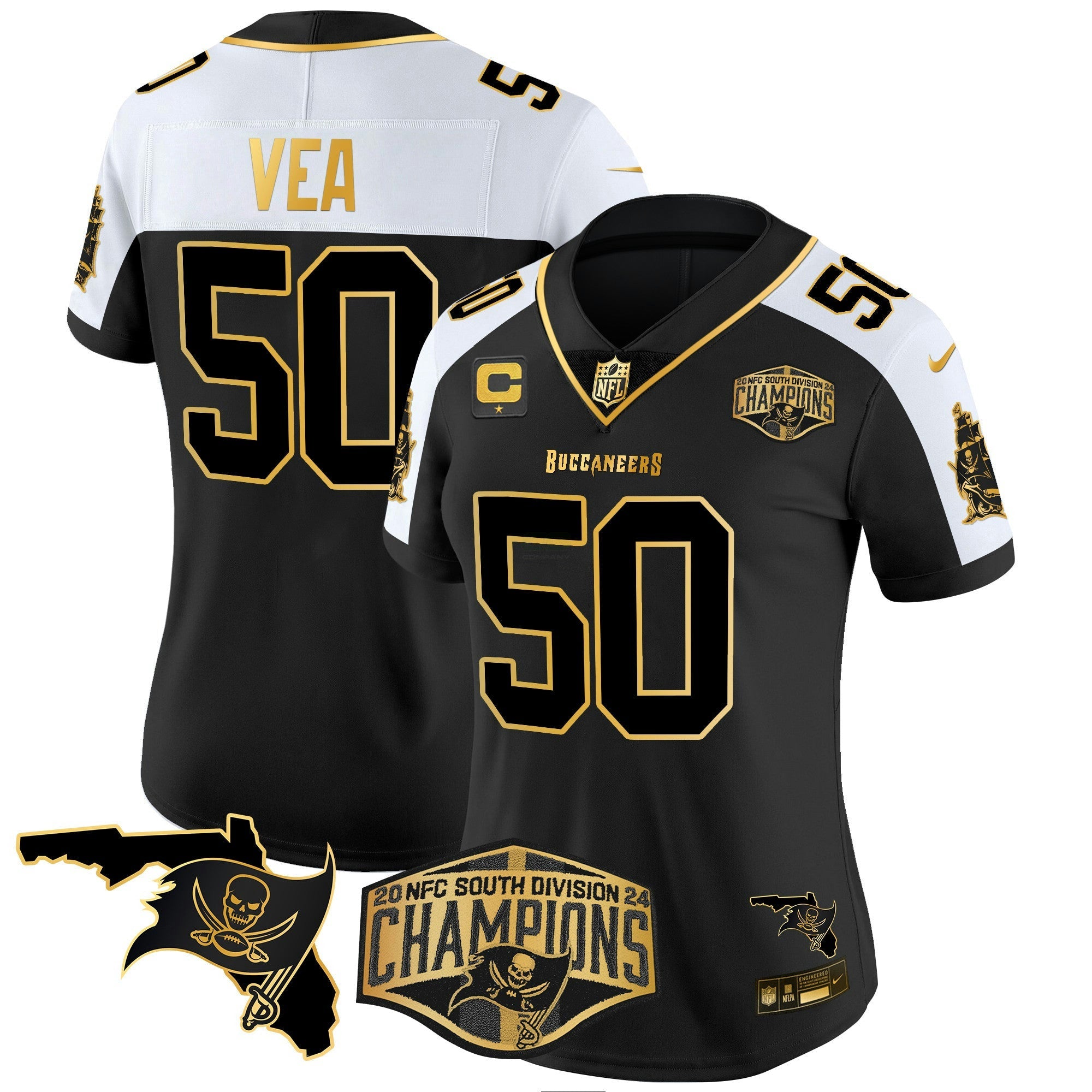 Camisa NFL Women’s 2024 NFC South Division Champions Patch Dourada Vapor Limited Jersey