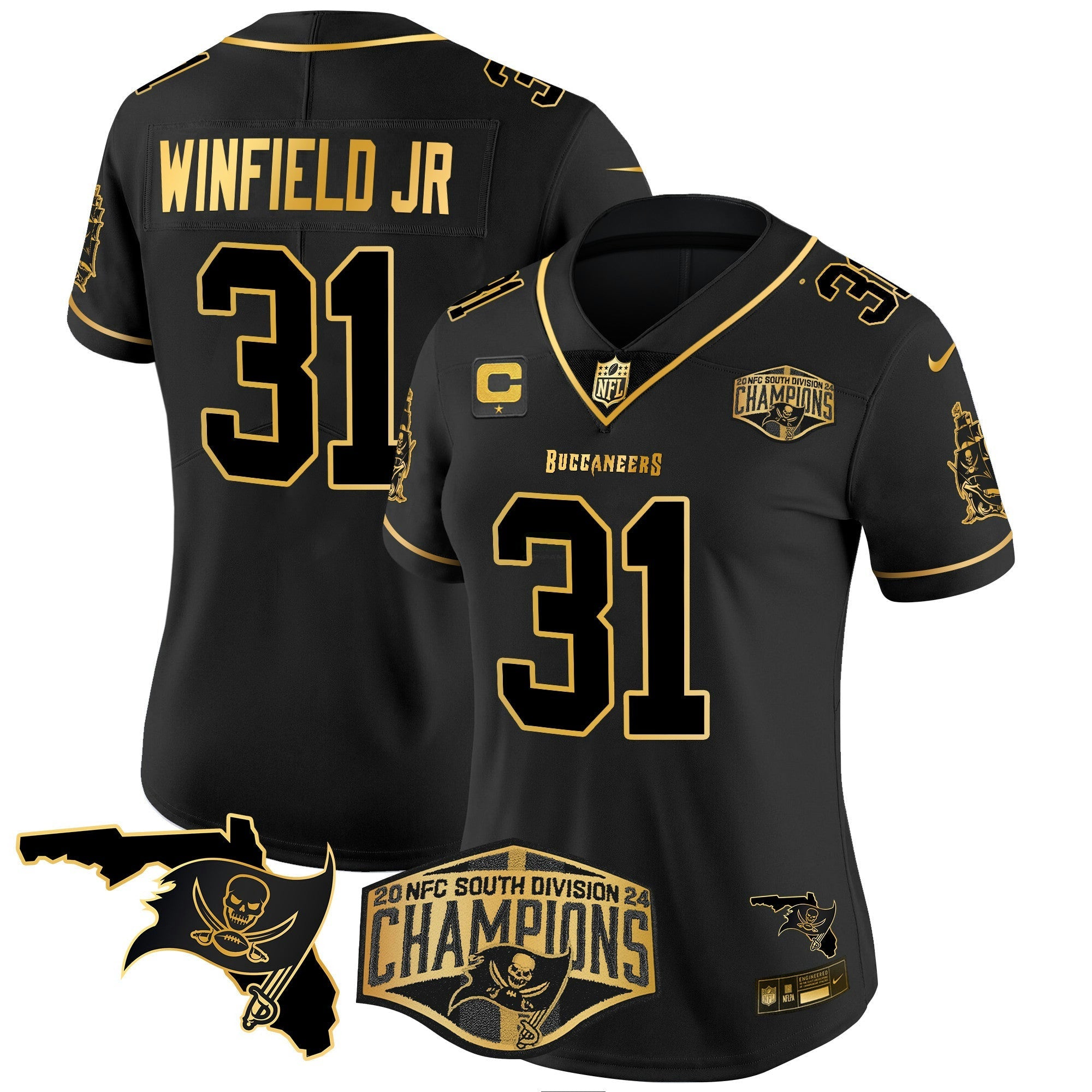 Camisa NFL Women’s 2024 NFC South Division Champions Patch Dourada Vapor Limited Jersey