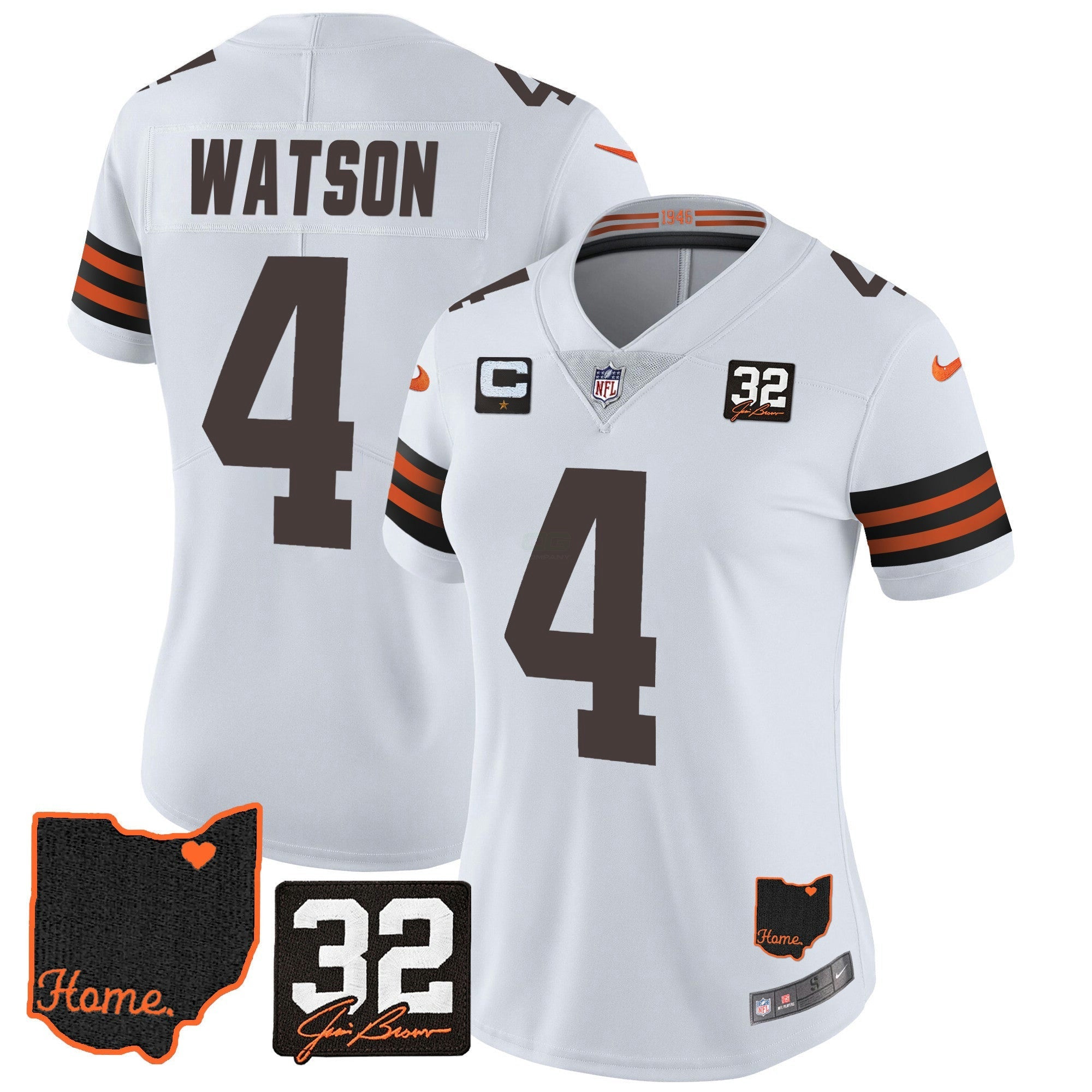Camisa NFL Women’s #32 Jim Brown Memorial & Home Patch Jersey V3
