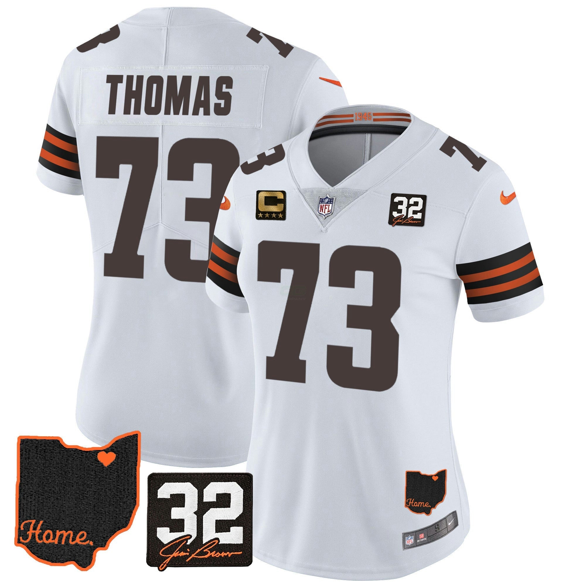 Camisa NFL Women’s #32 Jim Brown Memorial & Home Patch Jersey V3