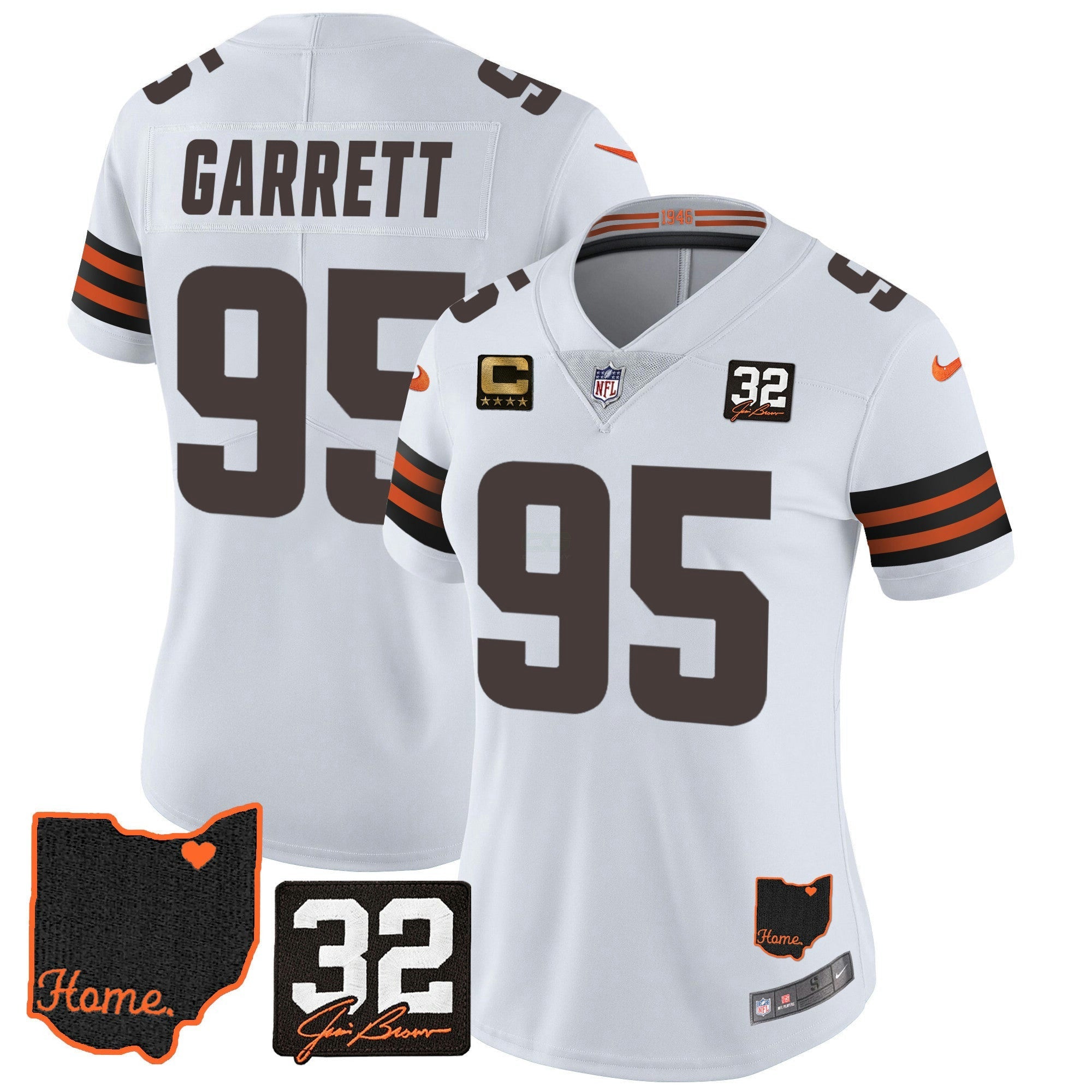 Camisa NFL Women’s #32 Jim Brown Memorial & Home Patch Jersey V3