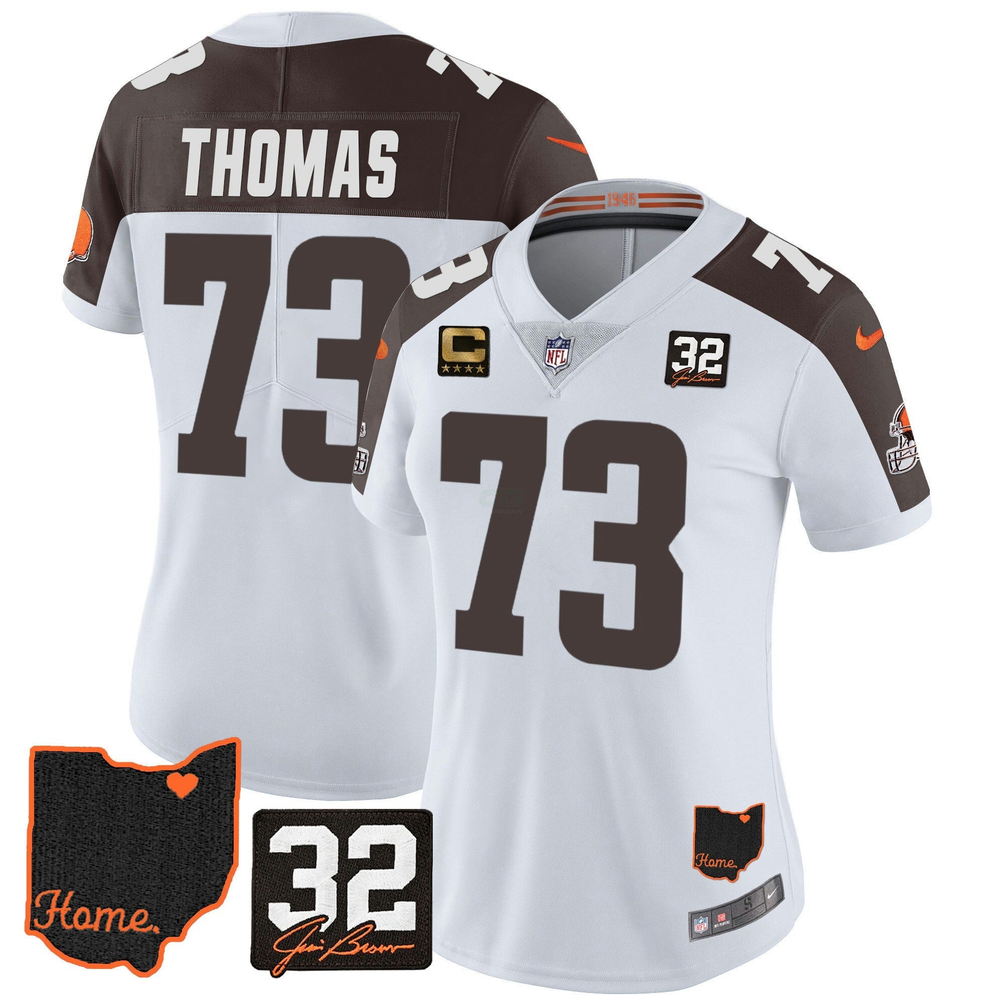 Camisa NFL Women’s #32 Jim Brown Memorial & Home Patch Jersey V3