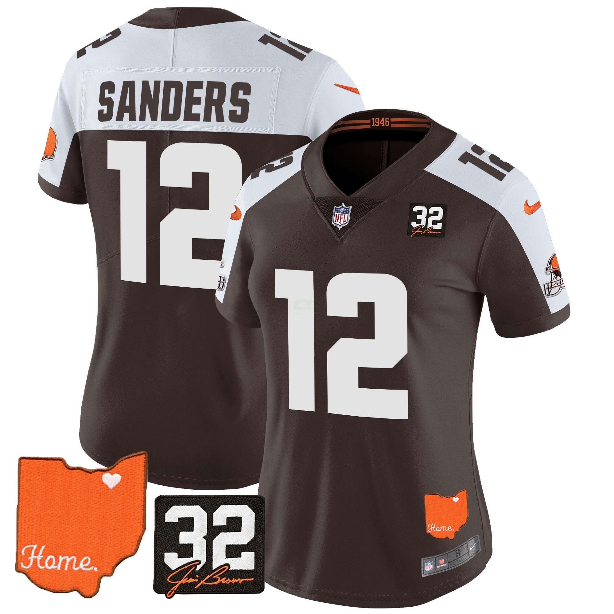 Camisa NFL Women’s #32 Jim Brown Memorial & Home Patch Vapor Limited Jersey