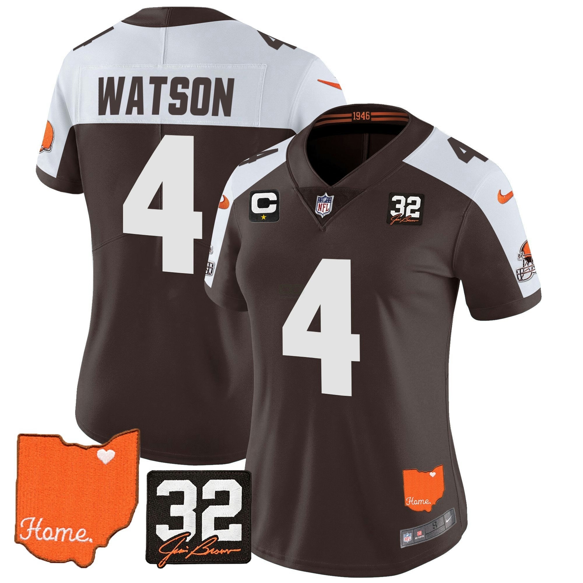 Camisa NFL Women’s #32 Jim Brown Memorial & Home Patch Vapor Limited Jersey