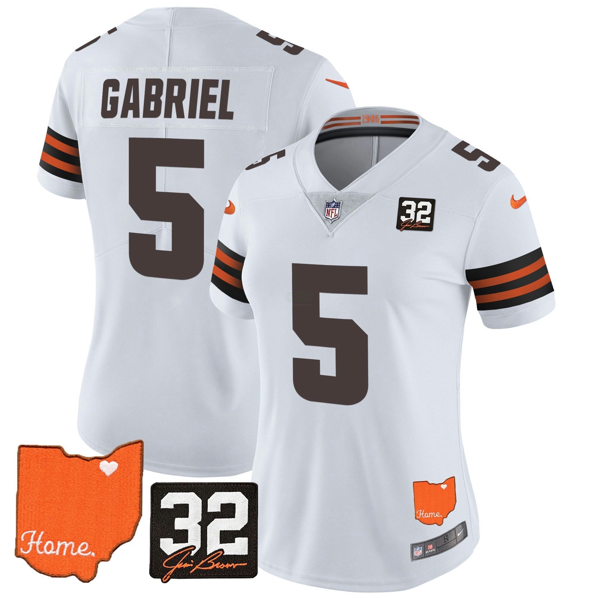 Camisa NFL Women’s #32 Jim Brown Memorial & Home Patch Vapor Limited Jersey