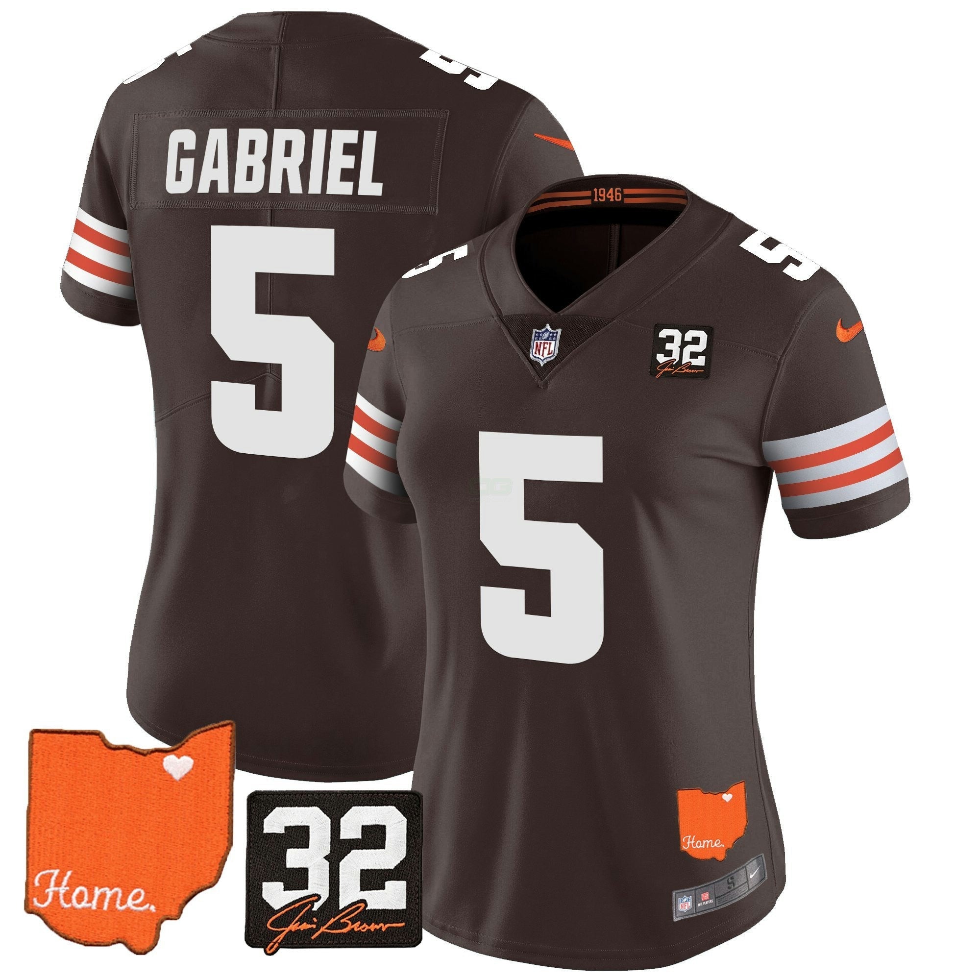 Camisa NFL Women’s #32 Jim Brown Memorial & Home Patch Vapor Limited Jersey
