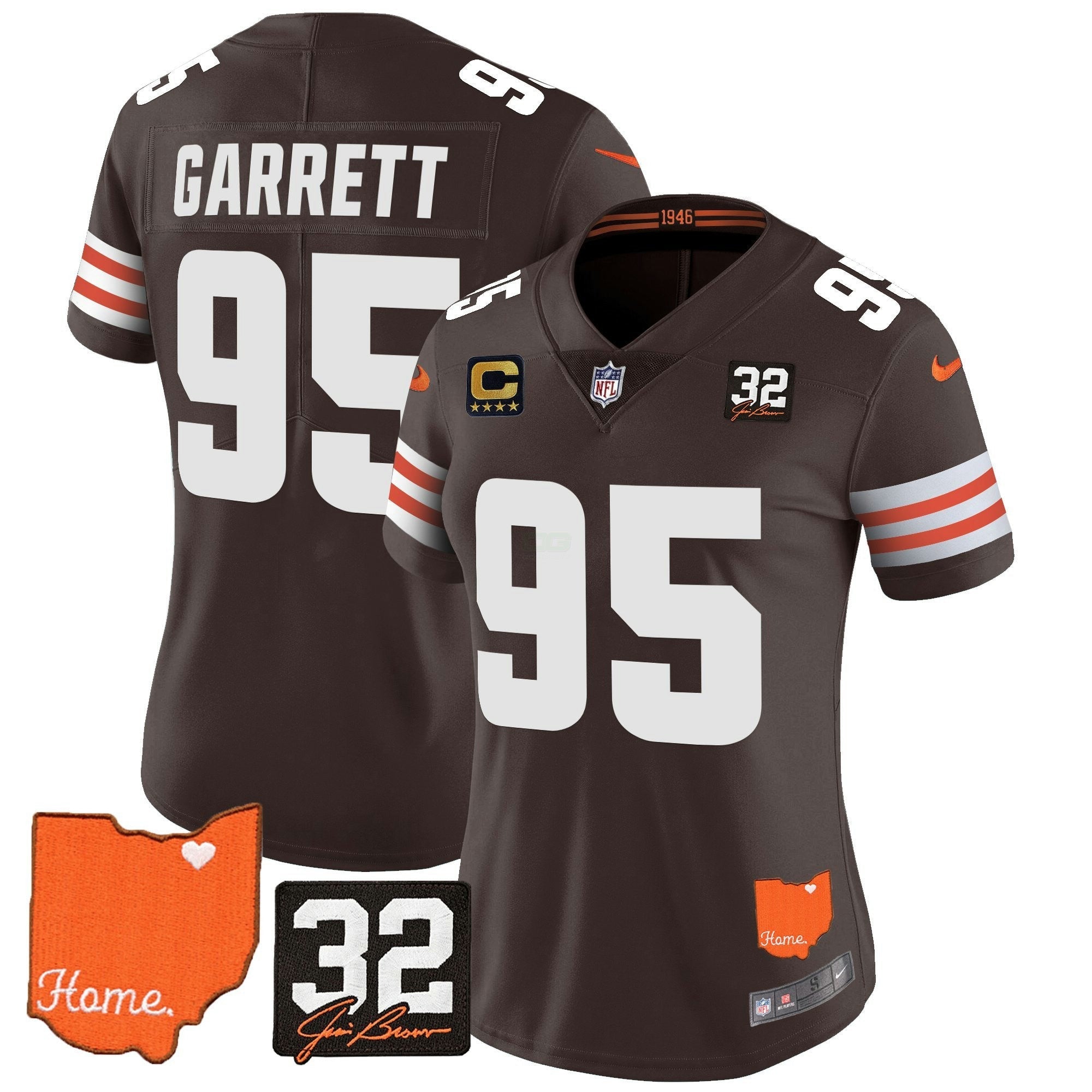 Camisa NFL Women’s #32 Jim Brown Memorial & Home Patch Vapor Limited Jersey
