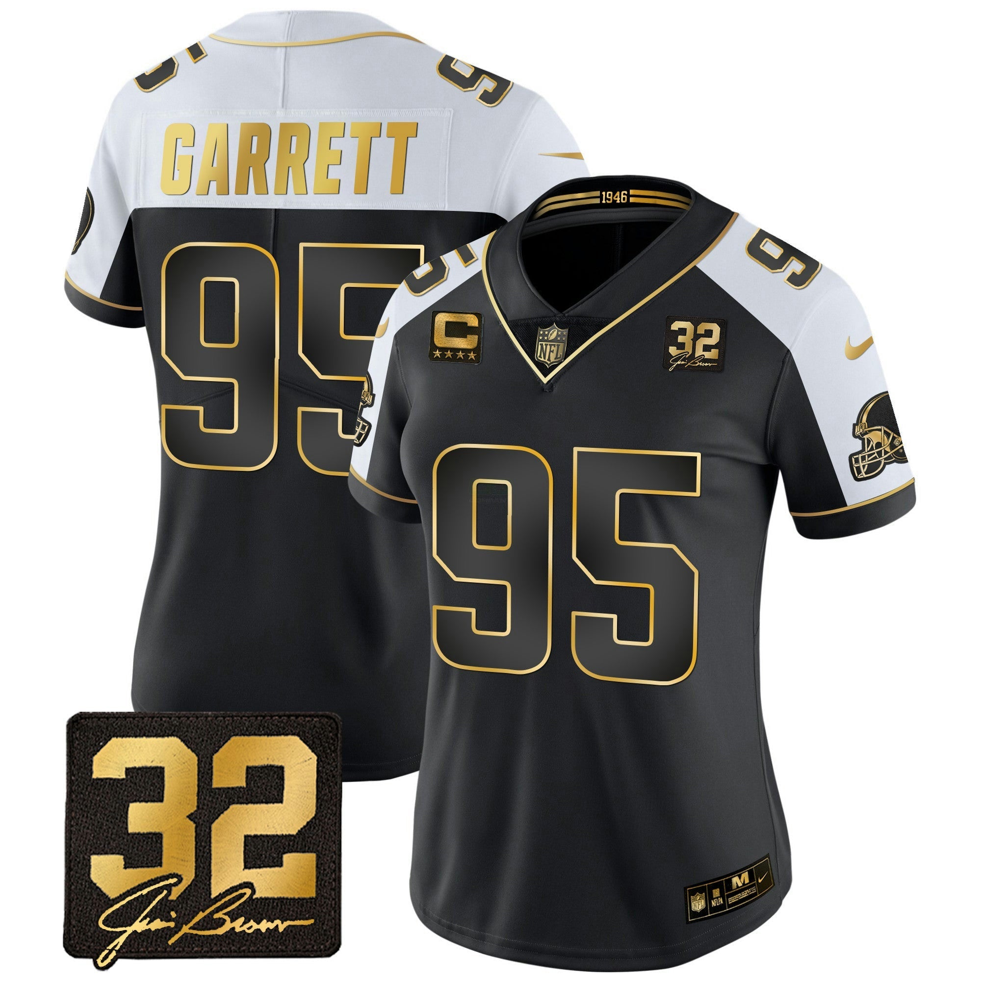 Camisa NFL Women’s #32 Jim Brown Memorial Patch Dourada Jersey