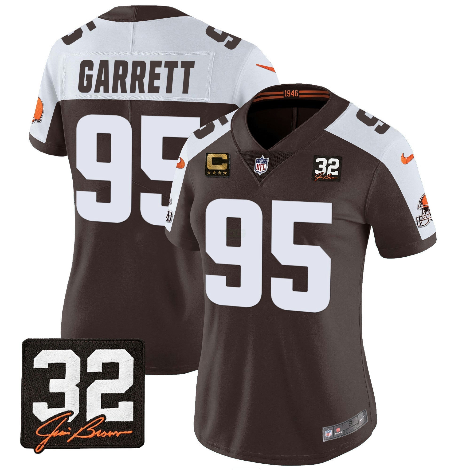Camisa NFL Women’s #32 Jim Brown Memorial Patch Jersey