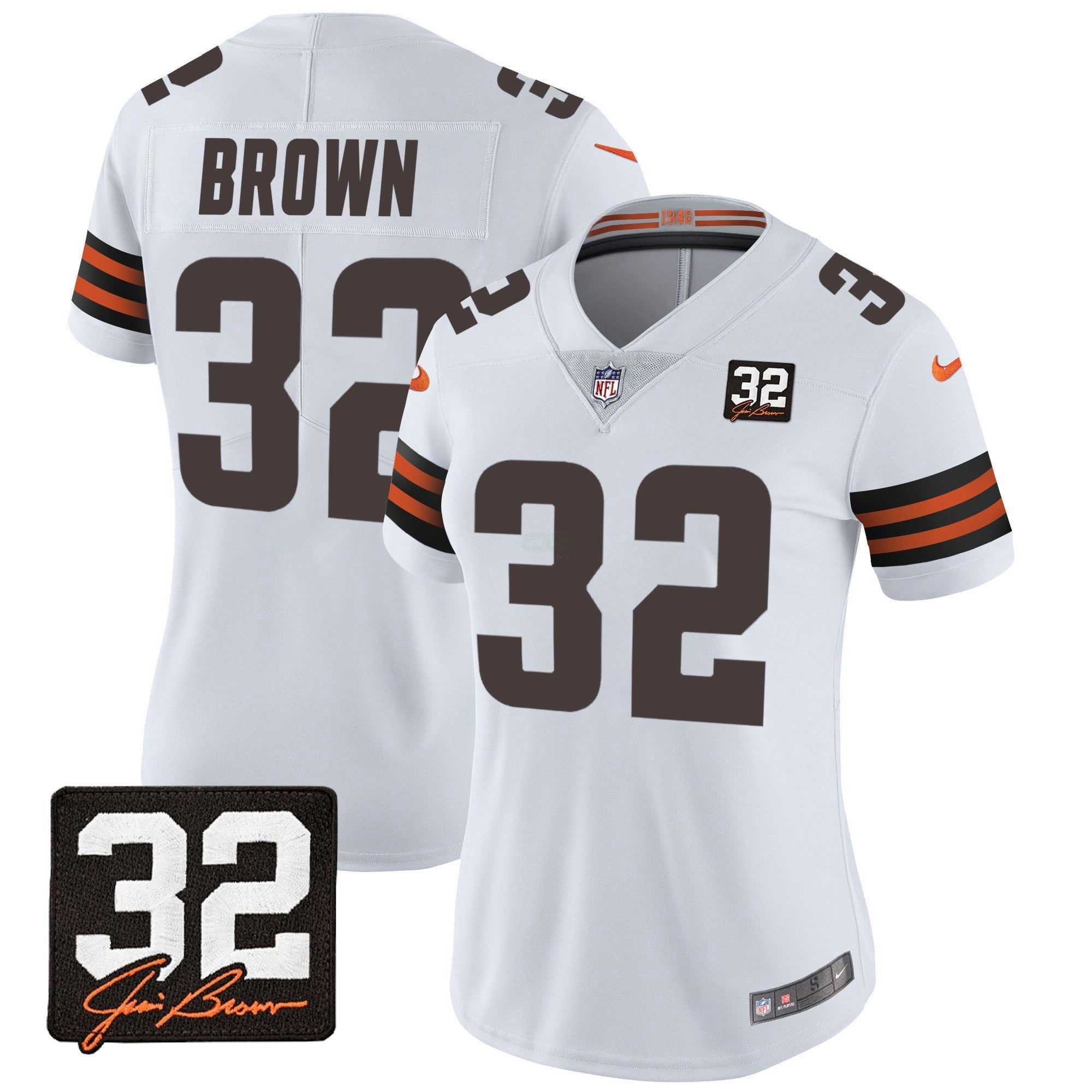 Camisa NFL Women’s #32 Jim Brown Memorial Patch Jersey