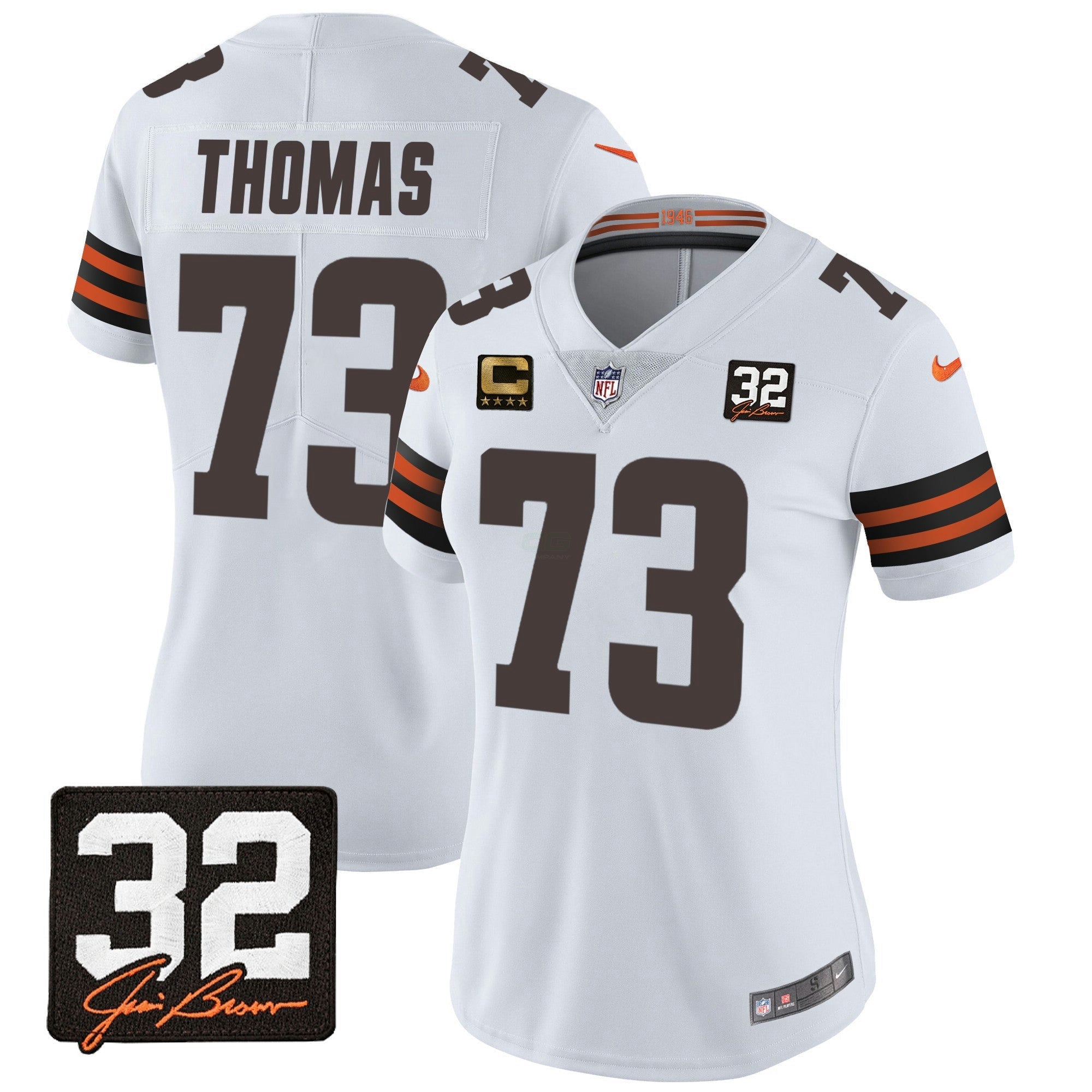 Camisa NFL Women’s #32 Jim Brown Memorial Patch Jersey