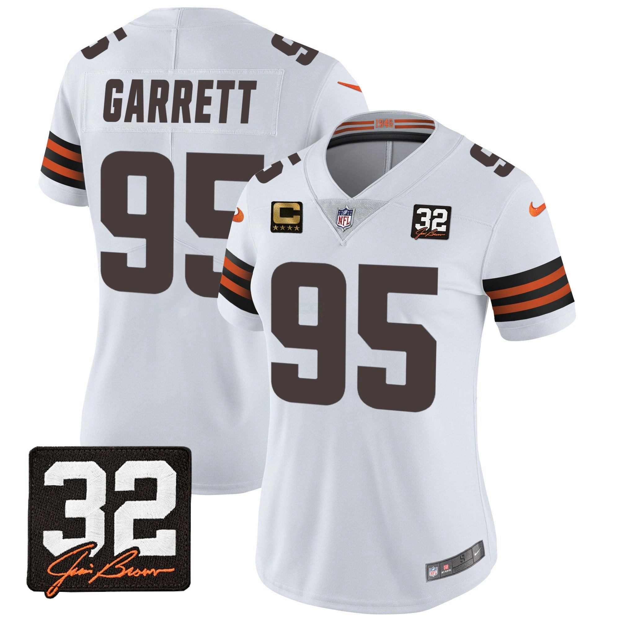 Camisa NFL Women’s #32 Jim Brown Memorial Patch Jersey