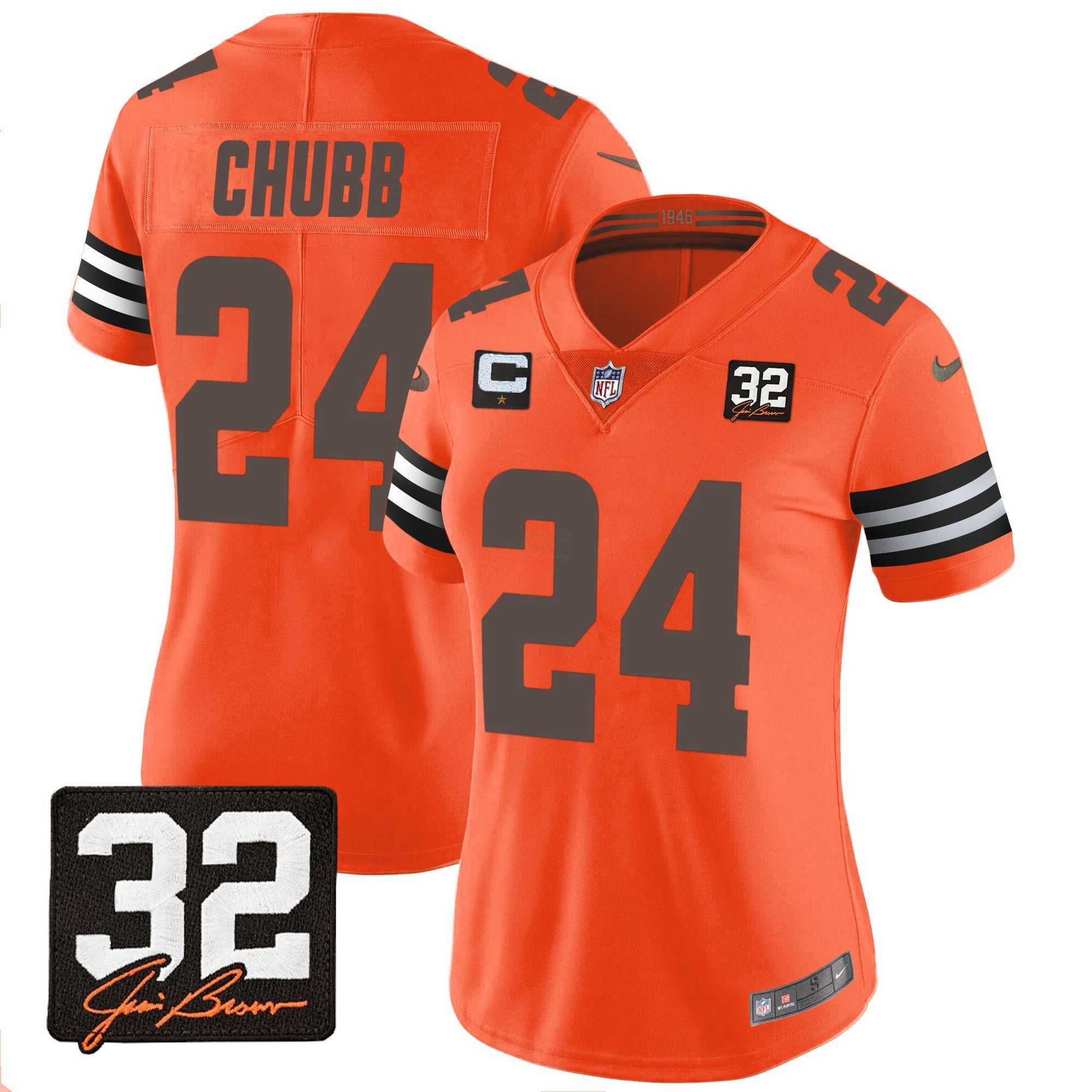 Camisa NFL Women’s #32 Jim Brown Memorial Patch Jersey