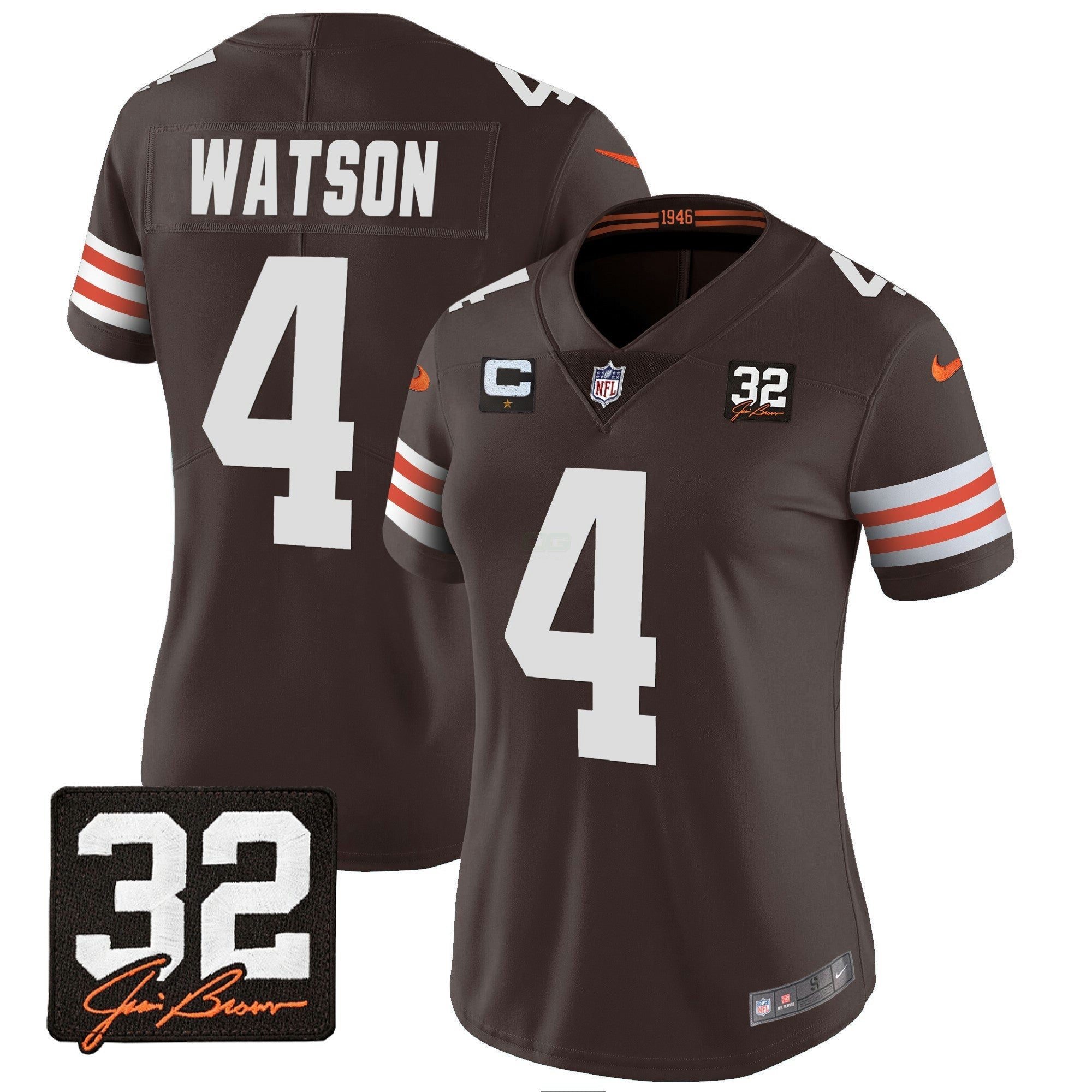 Camisa NFL Women’s #32 Jim Brown Memorial Patch Jersey
