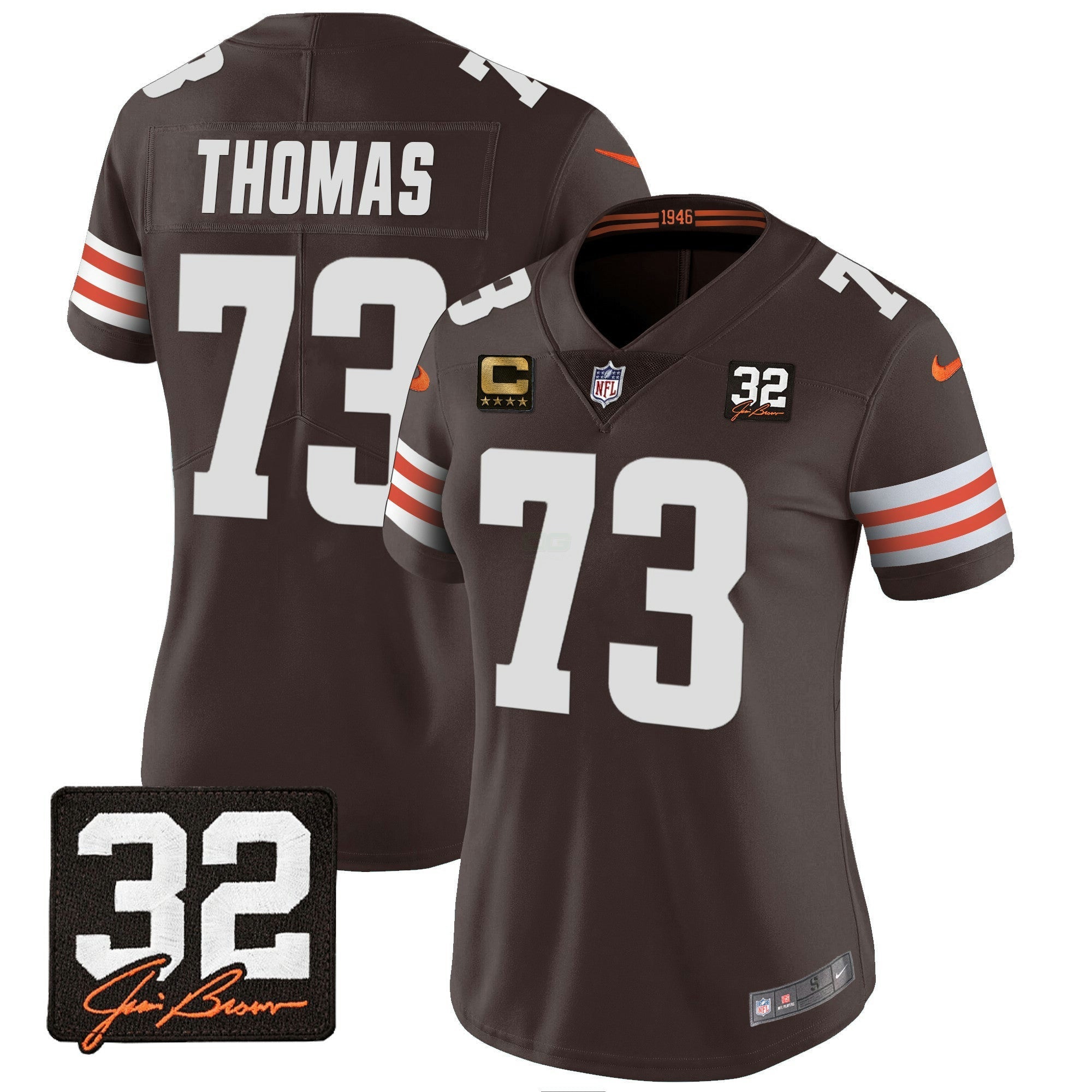 Camisa NFL Women’s #32 Jim Brown Memorial Patch Jersey