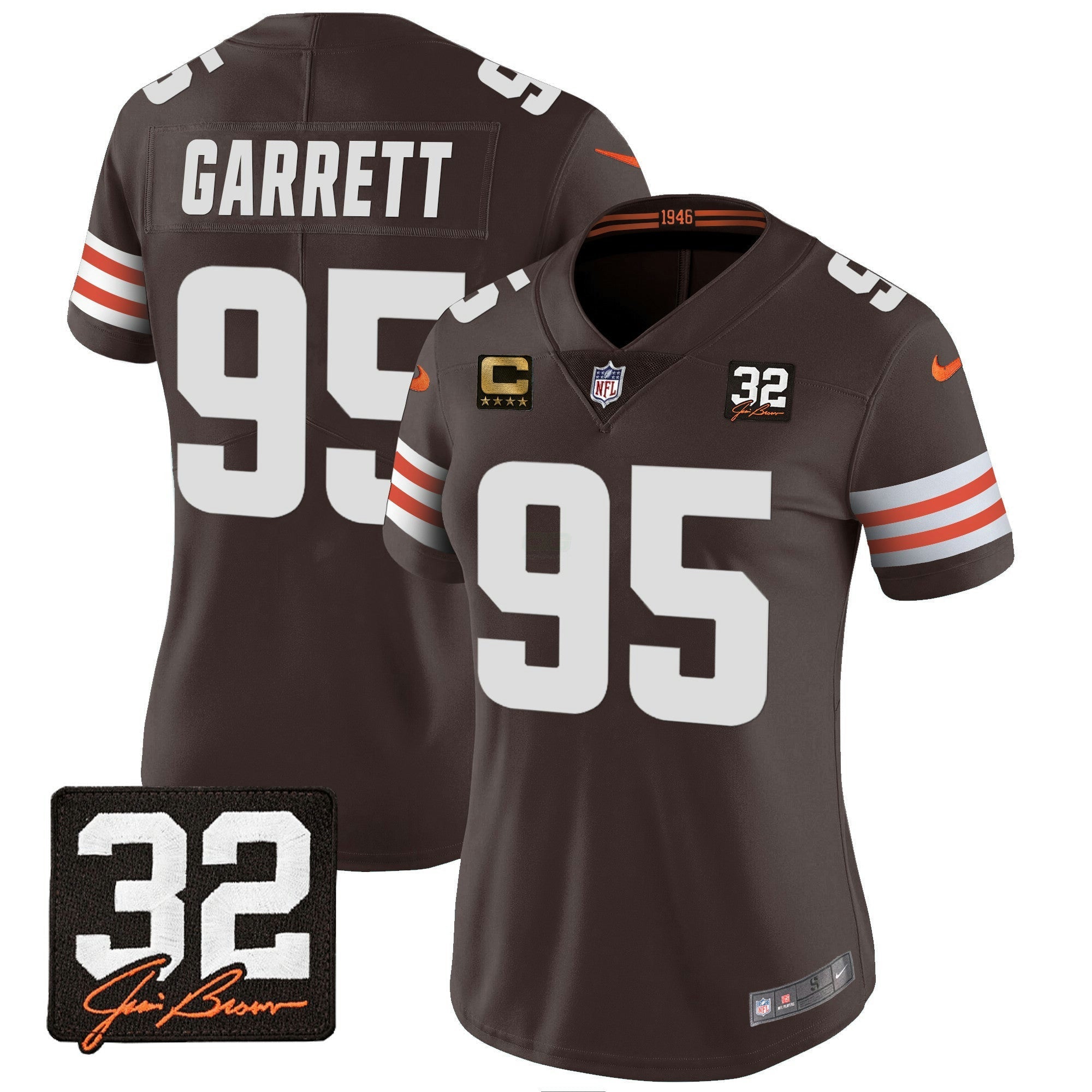 Camisa NFL Women’s #32 Jim Brown Memorial Patch Jersey