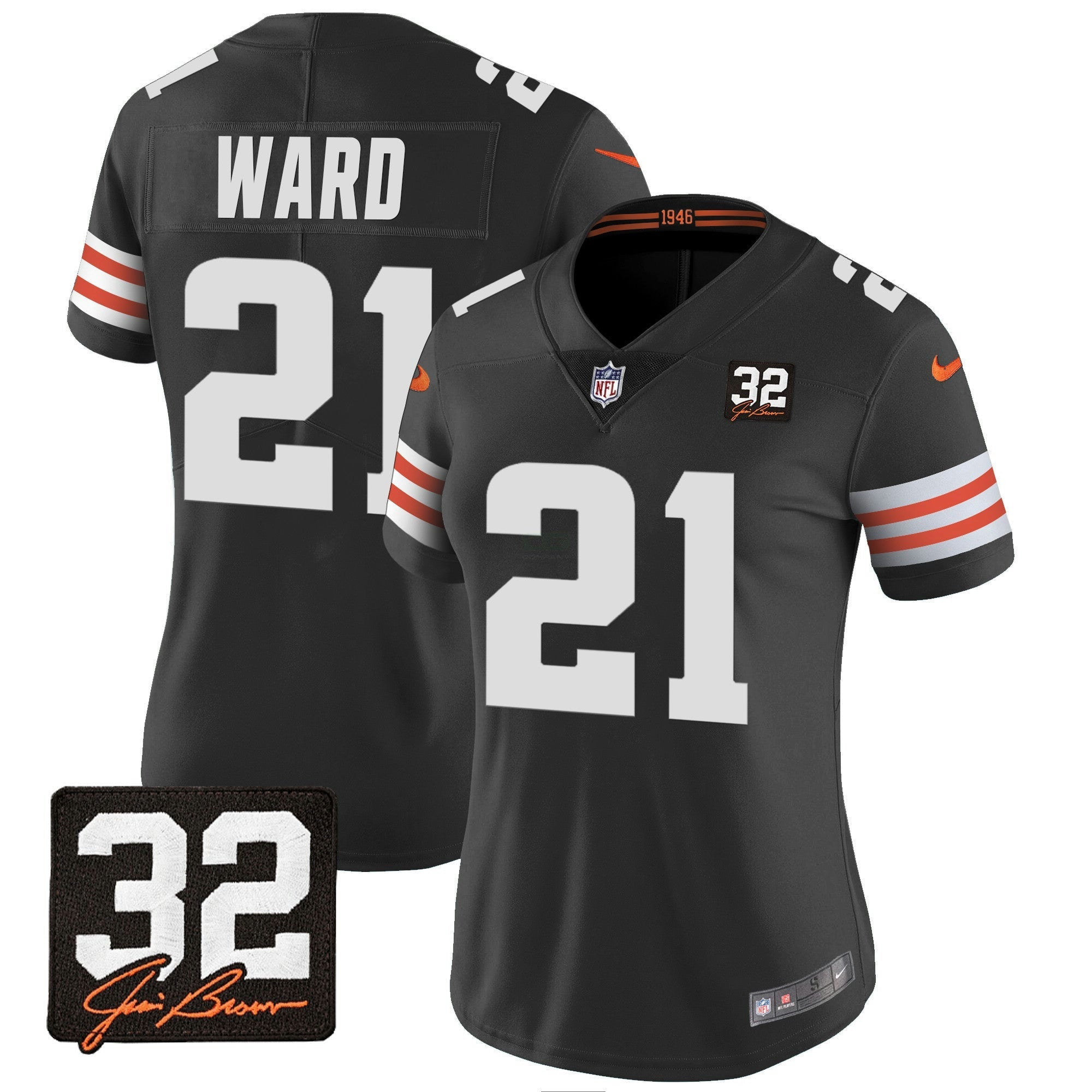 Camisa NFL Women’s #32 Jim Brown Memorial Patch Jersey