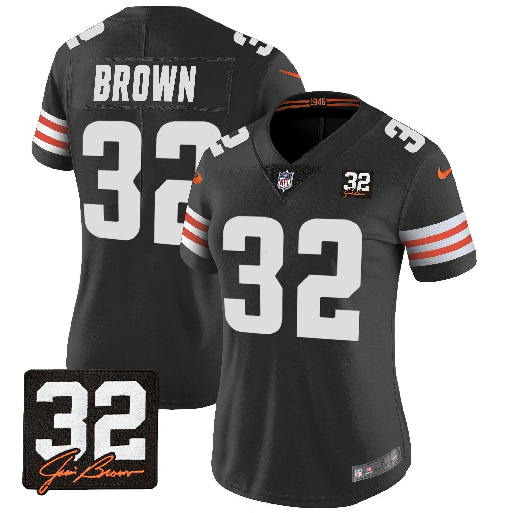 Camisa NFL Women’s #32 Jim Brown Memorial Patch Jersey